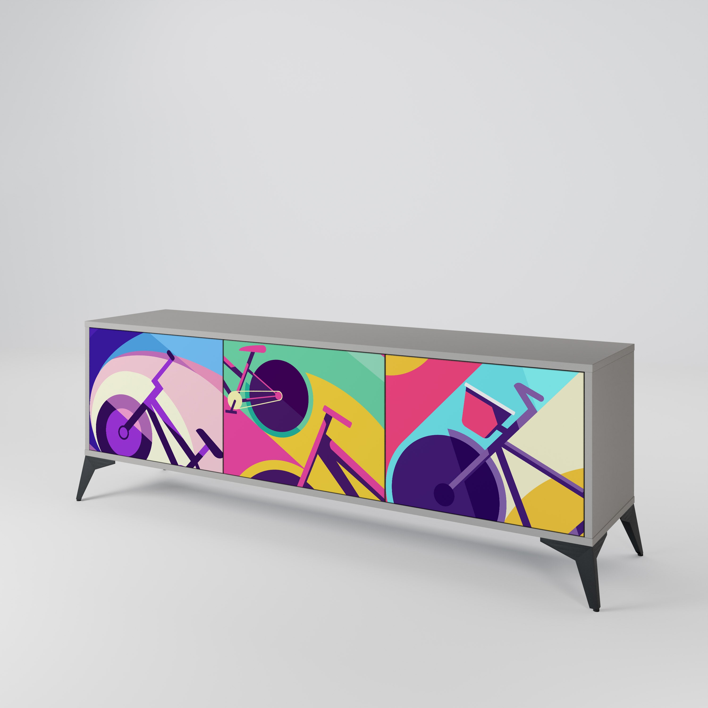 Mueble de TV BIKE DREAMS de 3 puertas con acabado gris