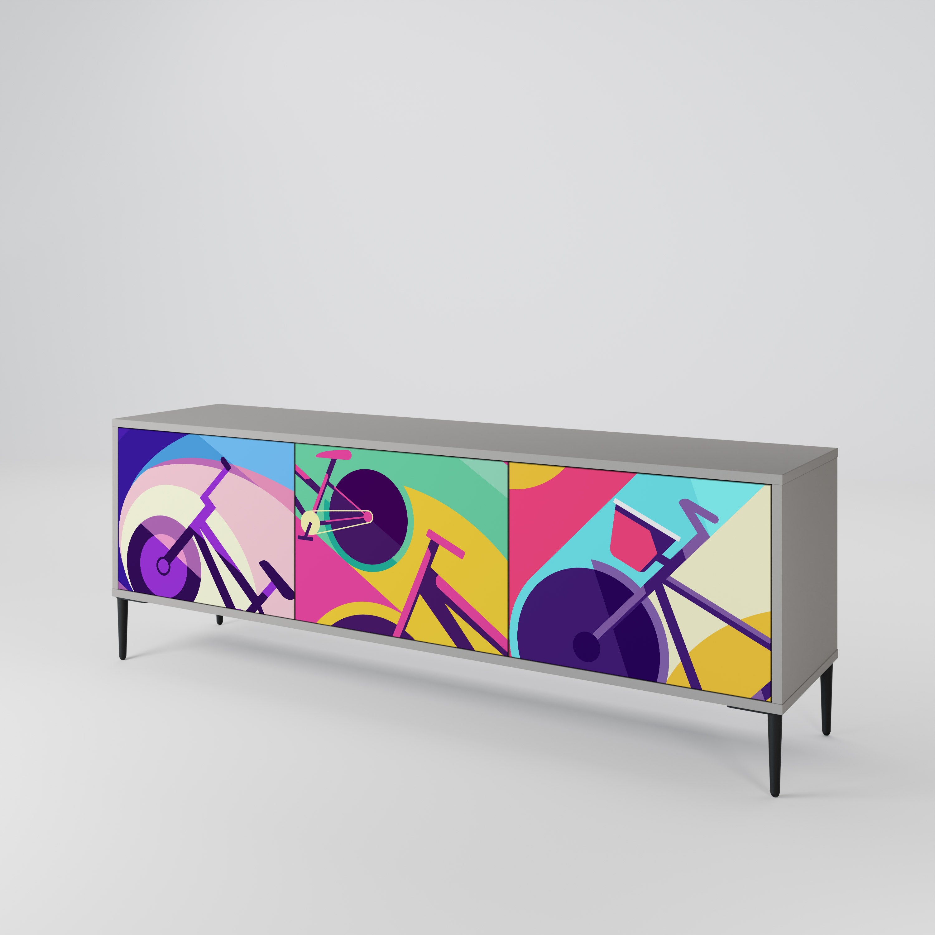 Mueble de TV BIKE DREAMS de 3 puertas con acabado gris