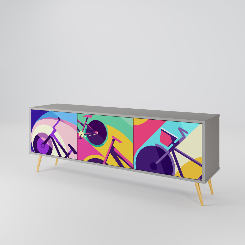 Mueble de TV BIKE DREAMS de 3 puertas con acabado gris