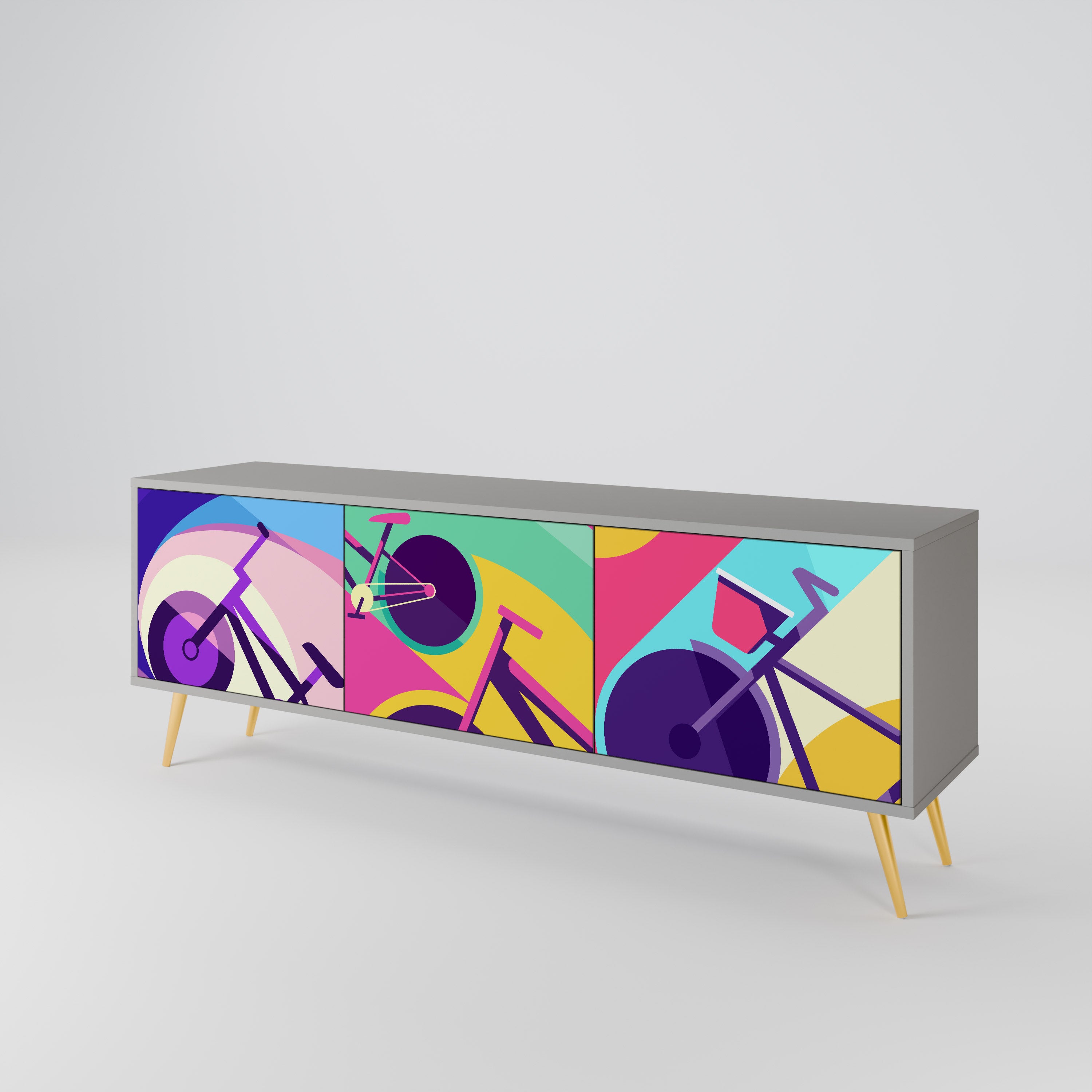 Mueble de TV BIKE DREAMS de 3 puertas con acabado gris