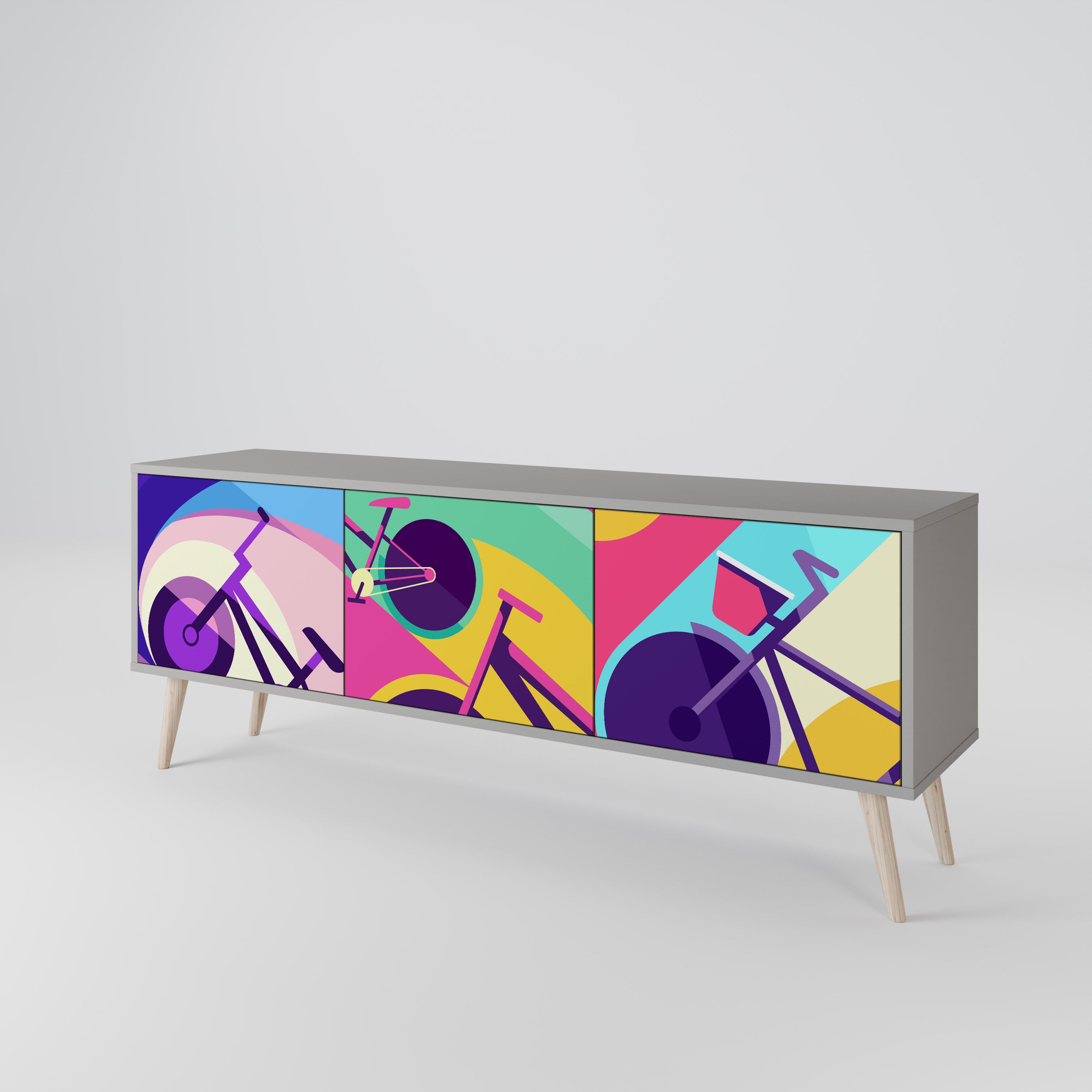 Mueble de TV BIKE DREAMS de 3 puertas con acabado gris
