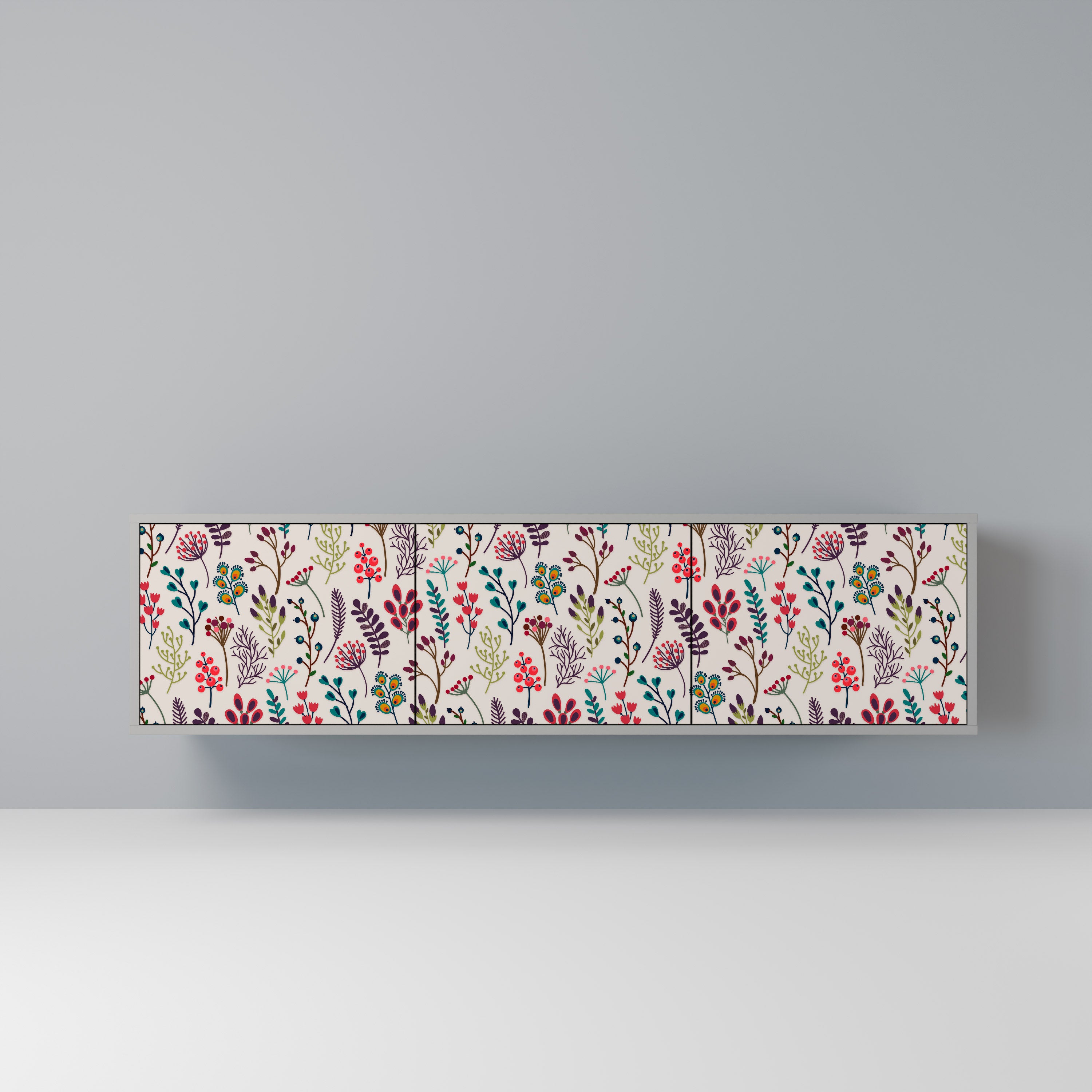 Mueble de TV de 3 puertas AUTUMN SUNDRIES en acabado gris