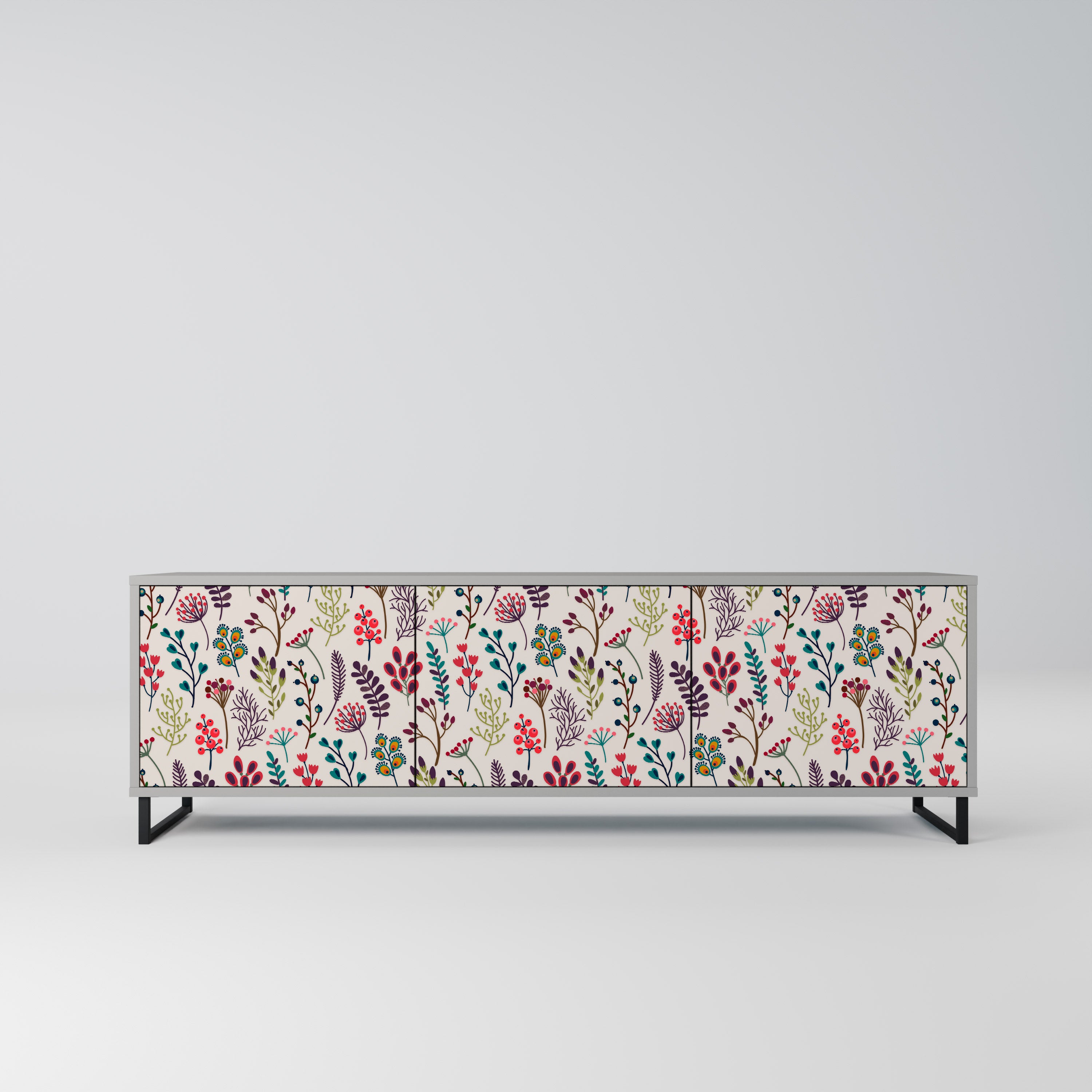 Mueble de TV de 3 puertas AUTUMN SUNDRIES en acabado gris