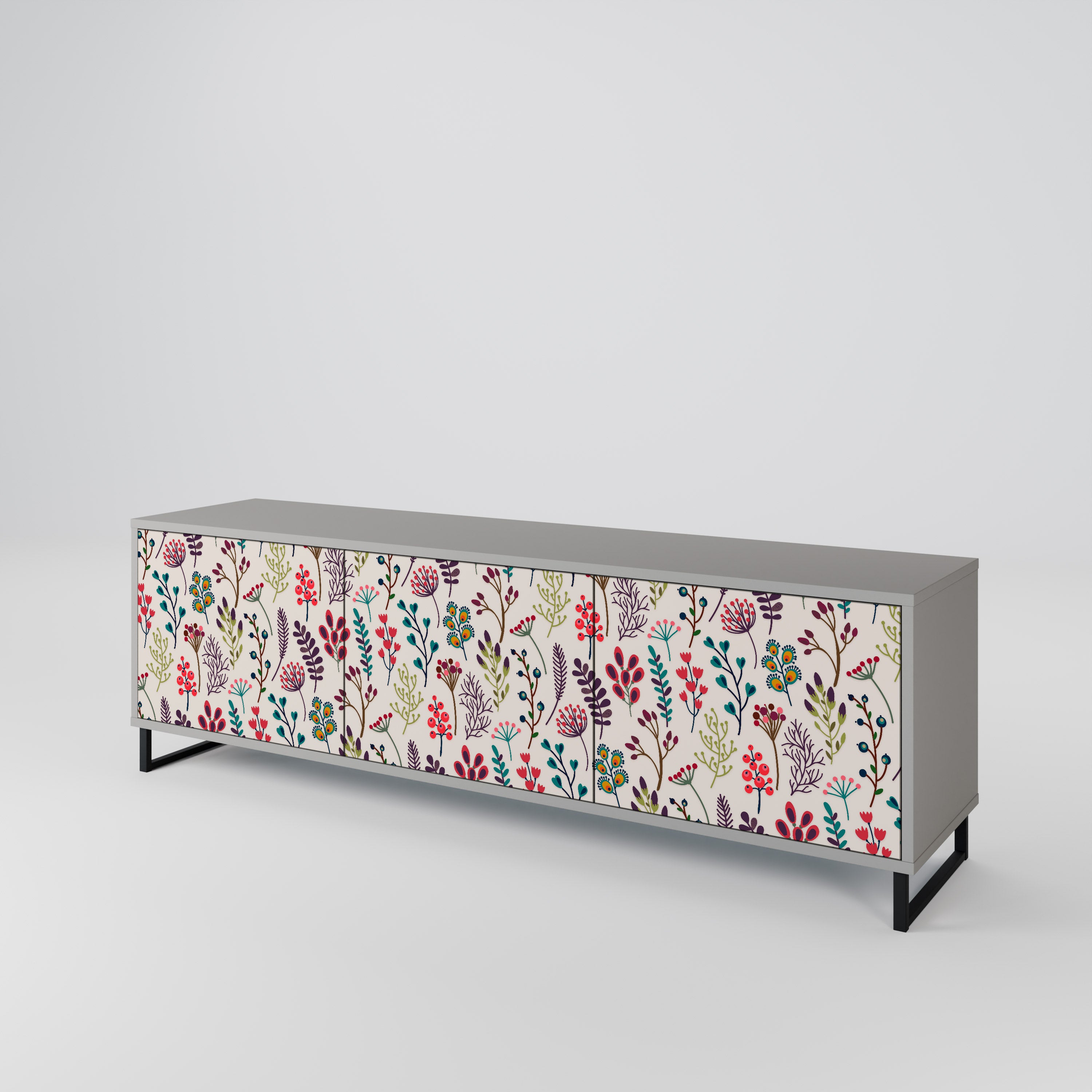 Mueble de TV de 3 puertas AUTUMN SUNDRIES en acabado gris