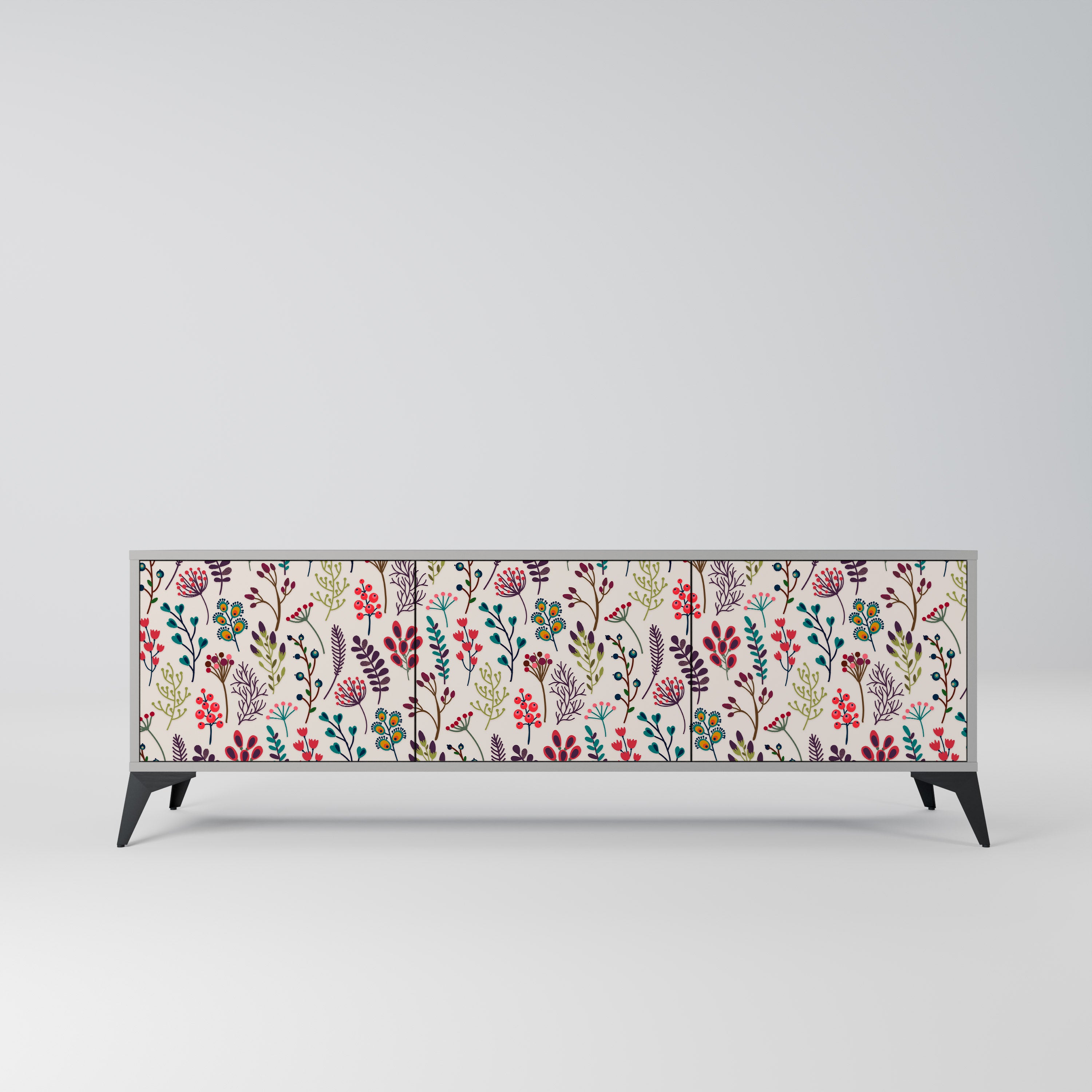 Mueble de TV de 3 puertas AUTUMN SUNDRIES en acabado gris