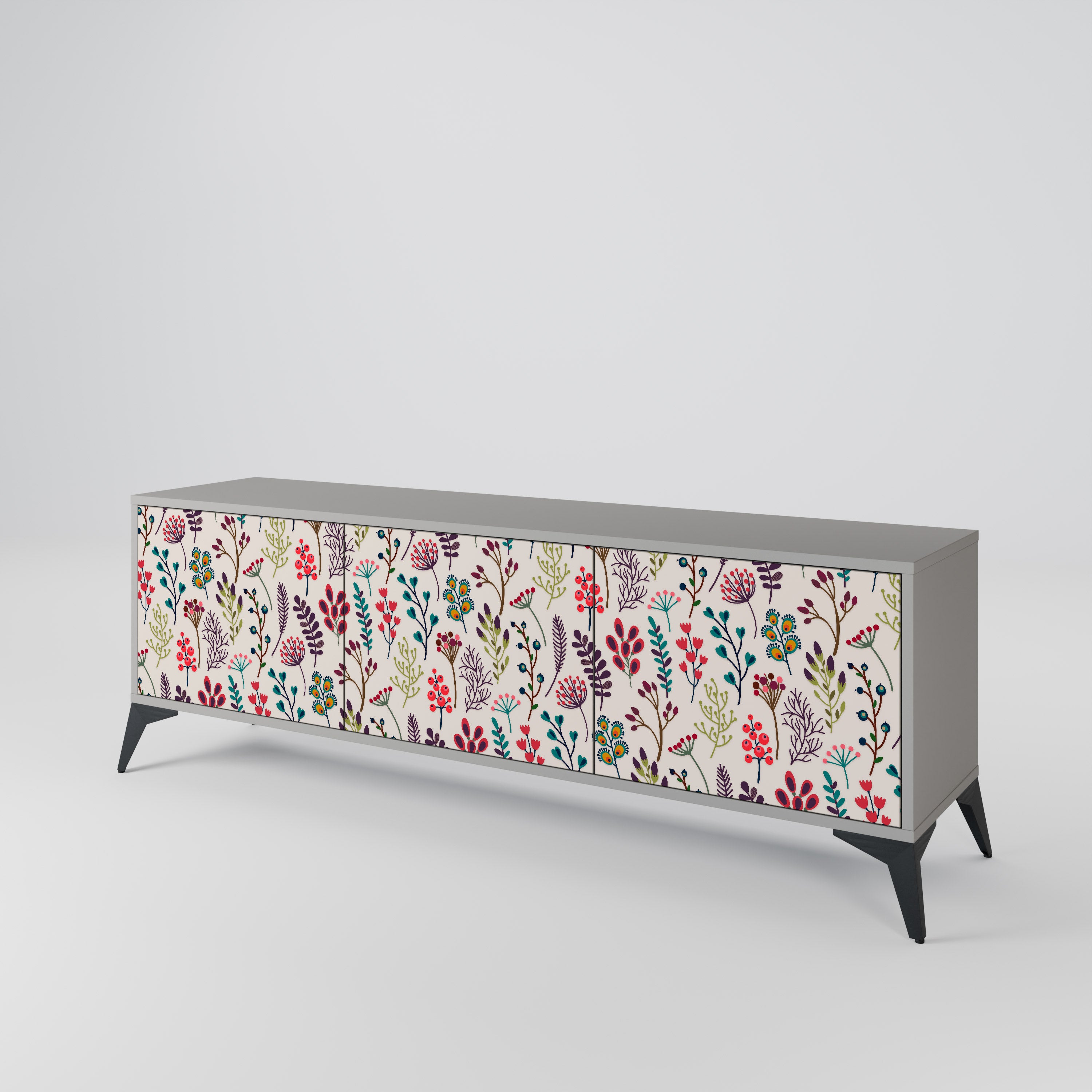 Mueble de TV de 3 puertas AUTUMN SUNDRIES en acabado gris