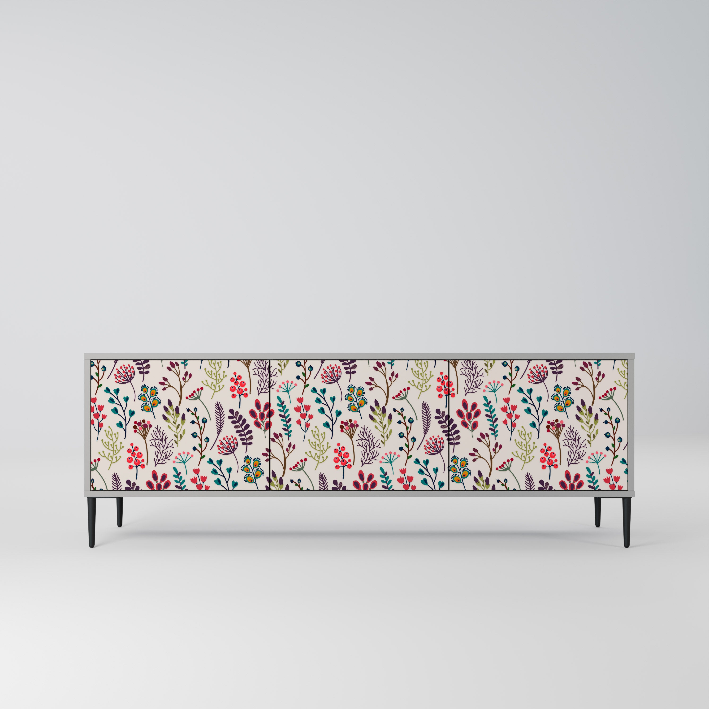 Mueble de TV de 3 puertas AUTUMN SUNDRIES en acabado gris
