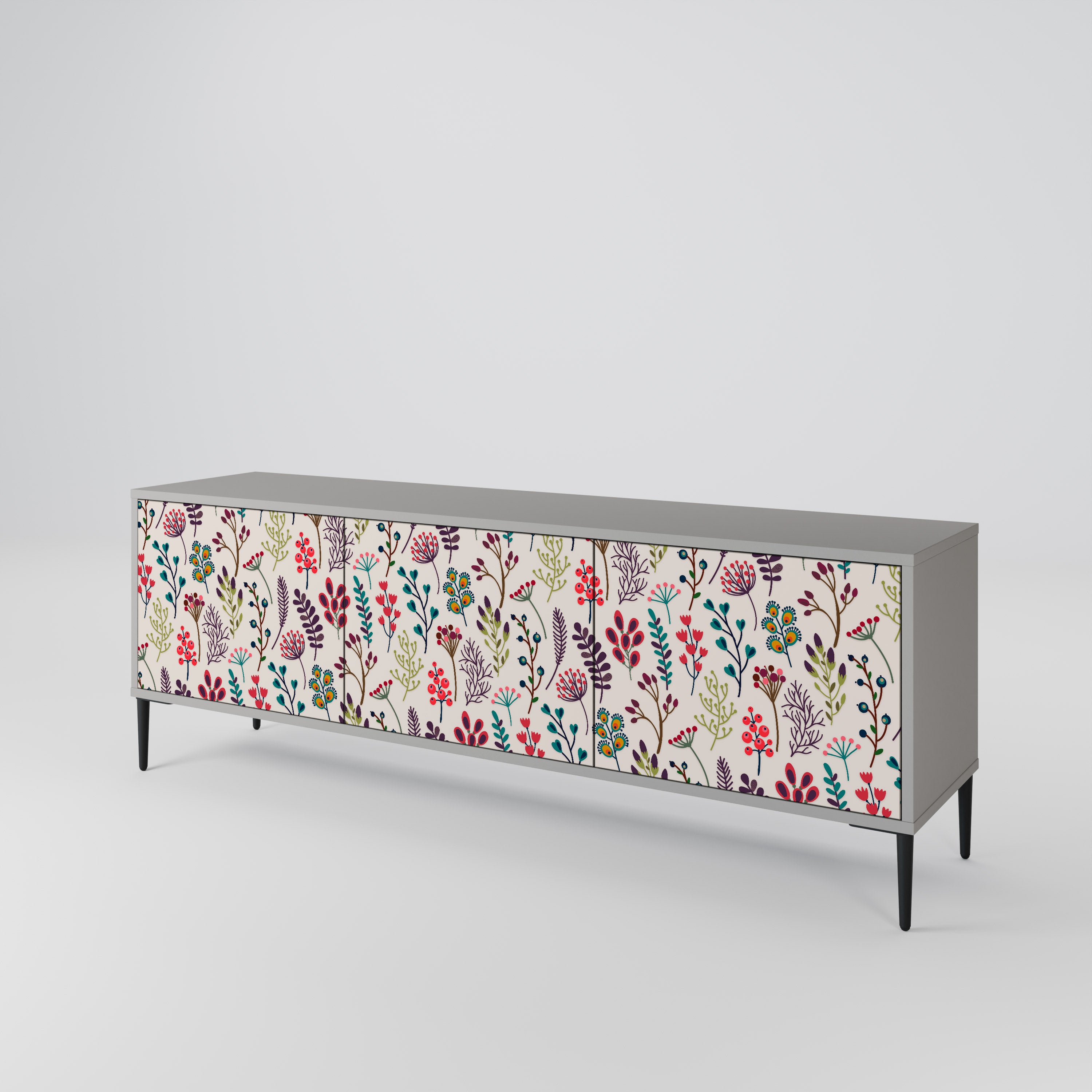 Mueble de TV de 3 puertas AUTUMN SUNDRIES en acabado gris