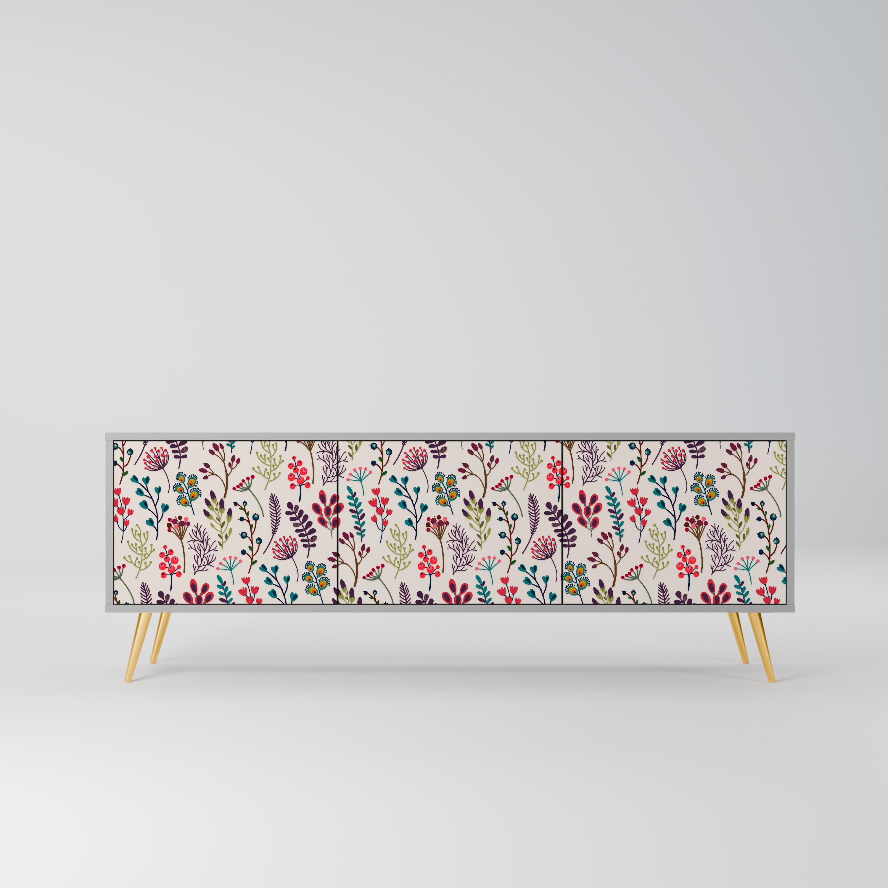 Mueble de TV de 3 puertas AUTUMN SUNDRIES en acabado gris