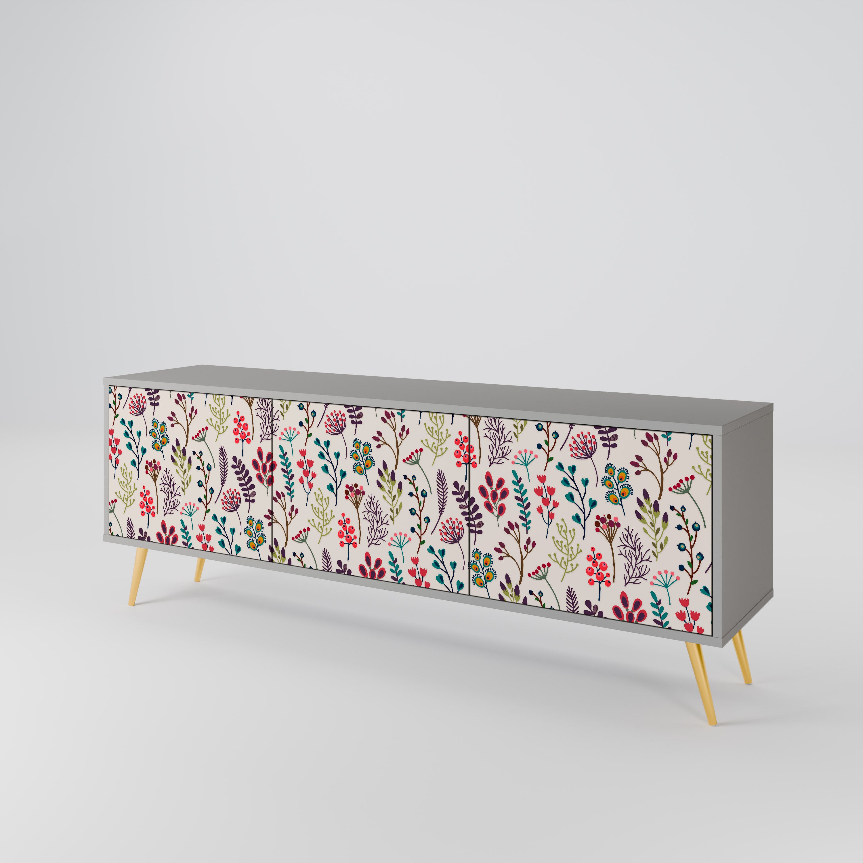 Mueble de TV de 3 puertas AUTUMN SUNDRIES en acabado gris