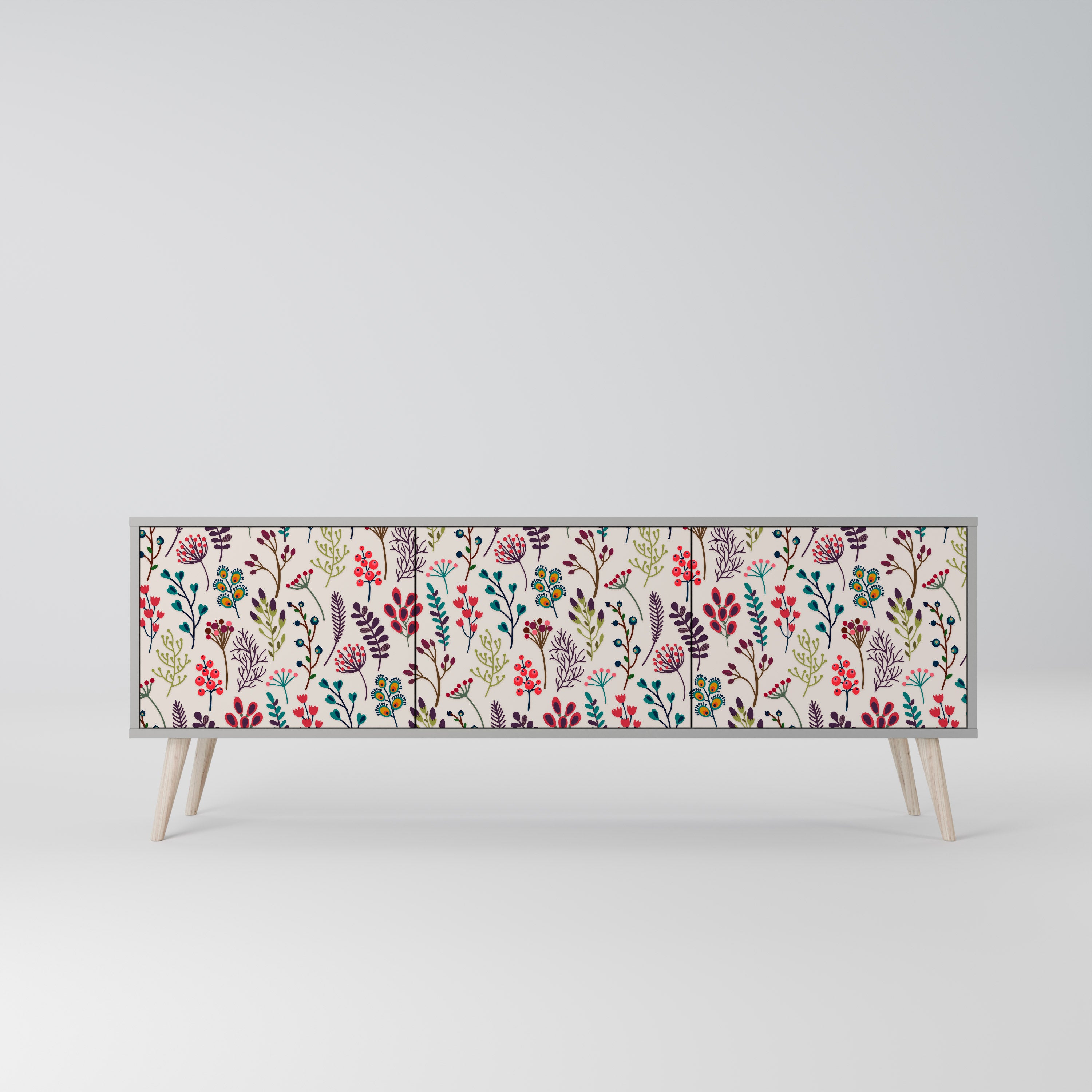 Mueble de TV de 3 puertas AUTUMN SUNDRIES en acabado gris