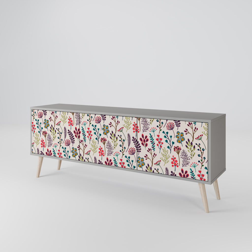 Mueble de TV de 3 puertas AUTUMN SUNDRIES en acabado gris