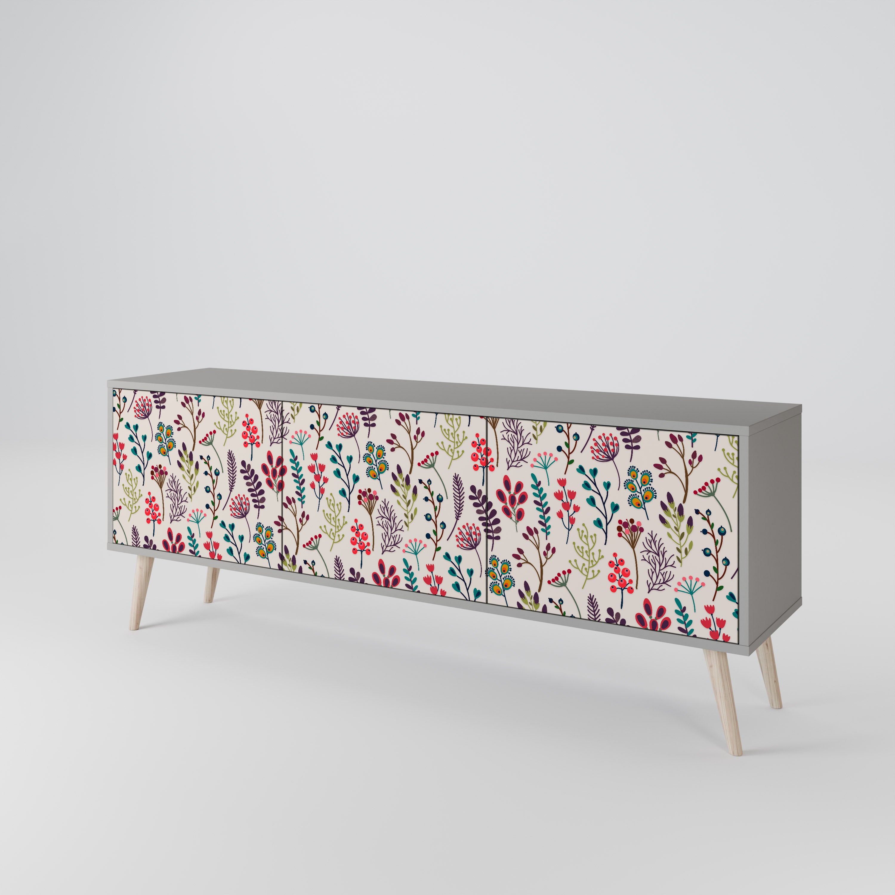 Mueble de TV de 3 puertas AUTUMN SUNDRIES en acabado gris