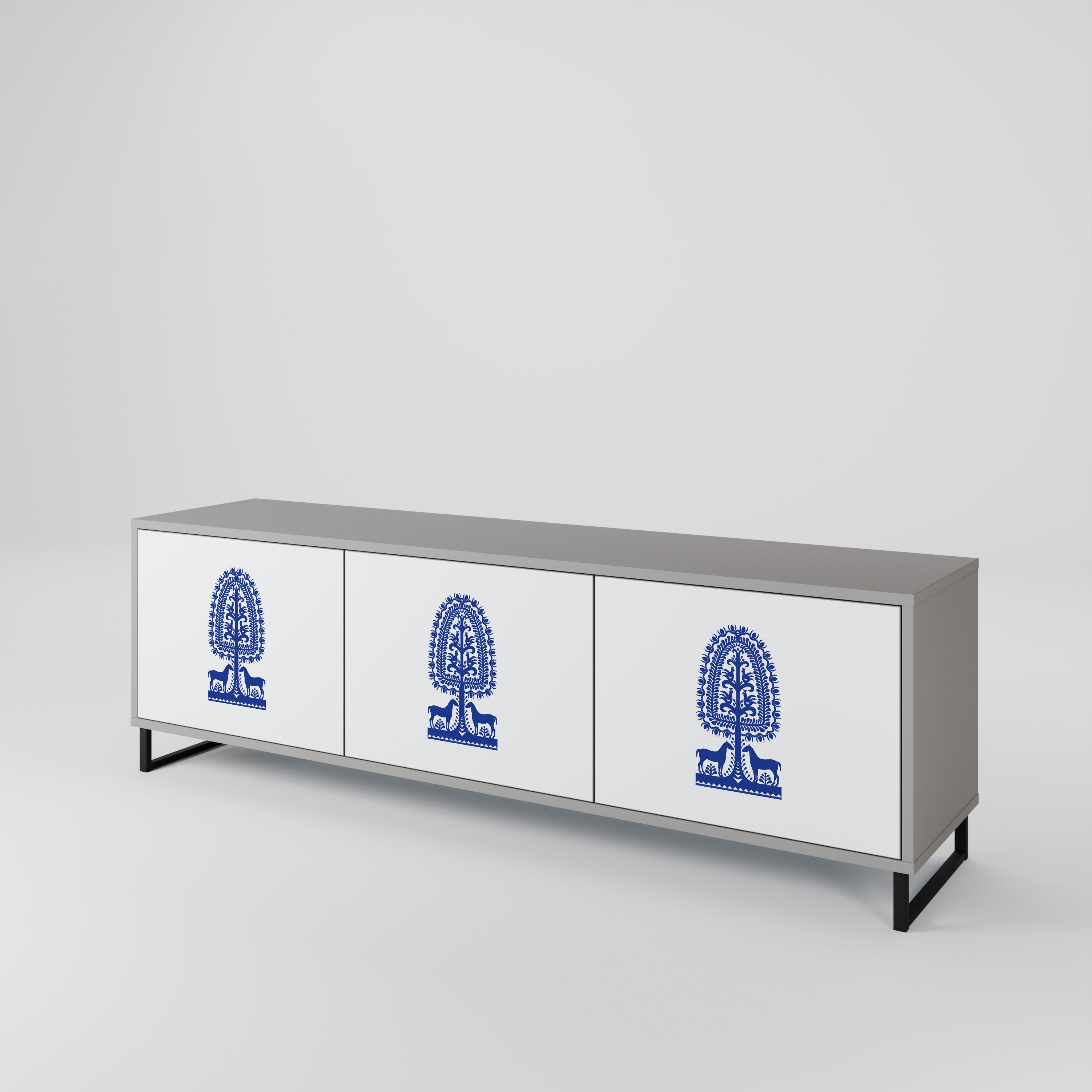 Mueble de TV de 3 puertas con acabado gris de ARTE POPULAR POLACO
