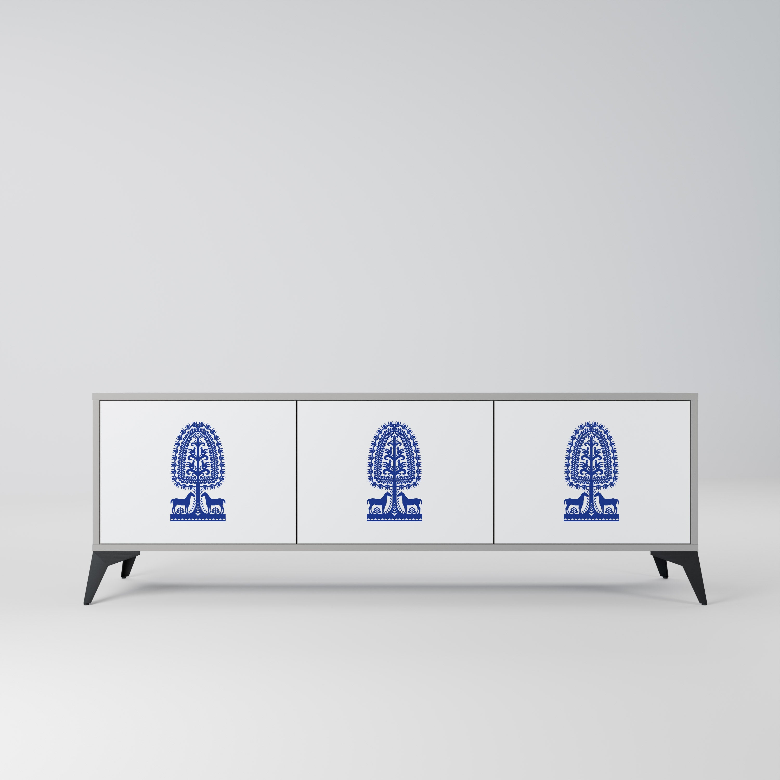 Mueble de TV de 3 puertas con acabado gris de ARTE POPULAR POLACO