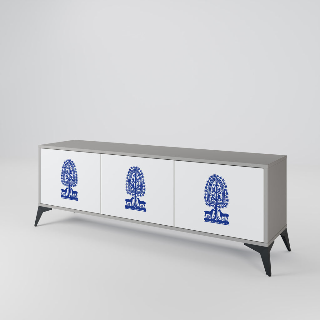 Mueble de TV de 3 puertas con acabado gris de ARTE POPULAR POLACO