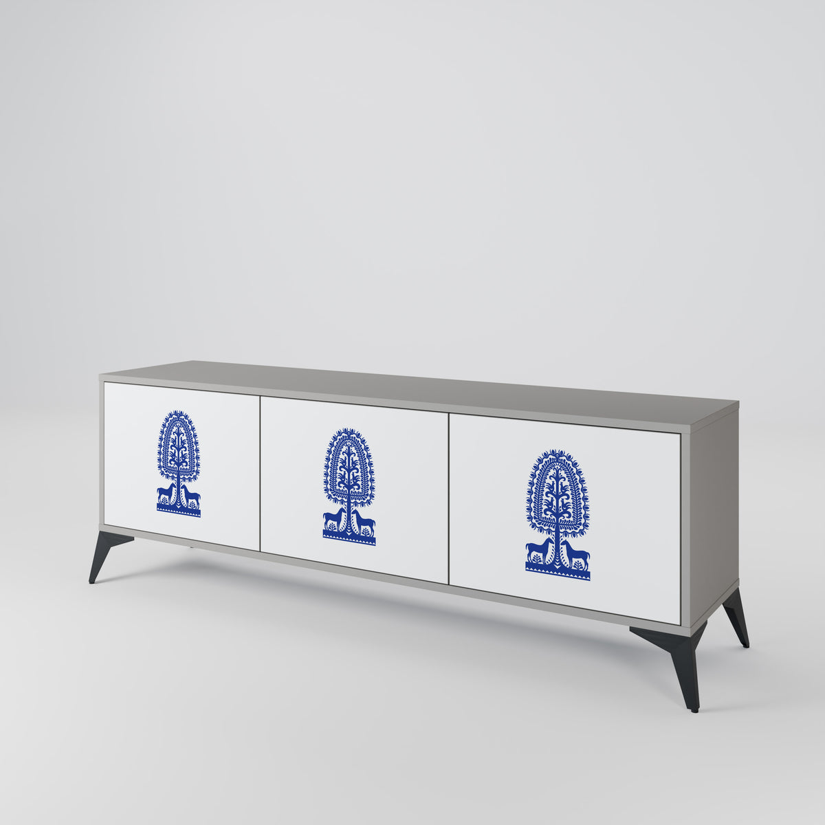 POLISH FOLK ART Mueble de TV de 3 Puertas