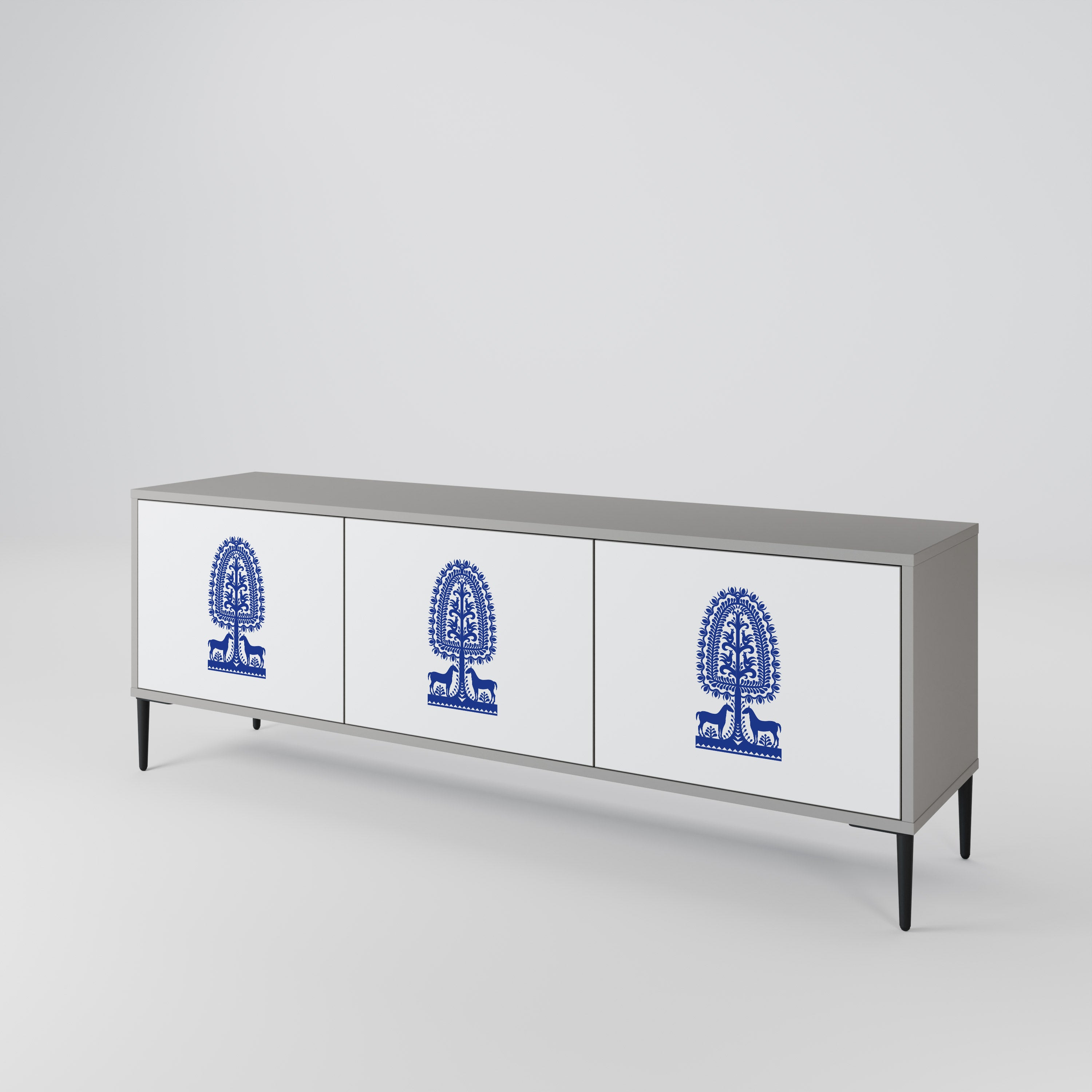Mueble de TV de 3 puertas con acabado gris de ARTE POPULAR POLACO