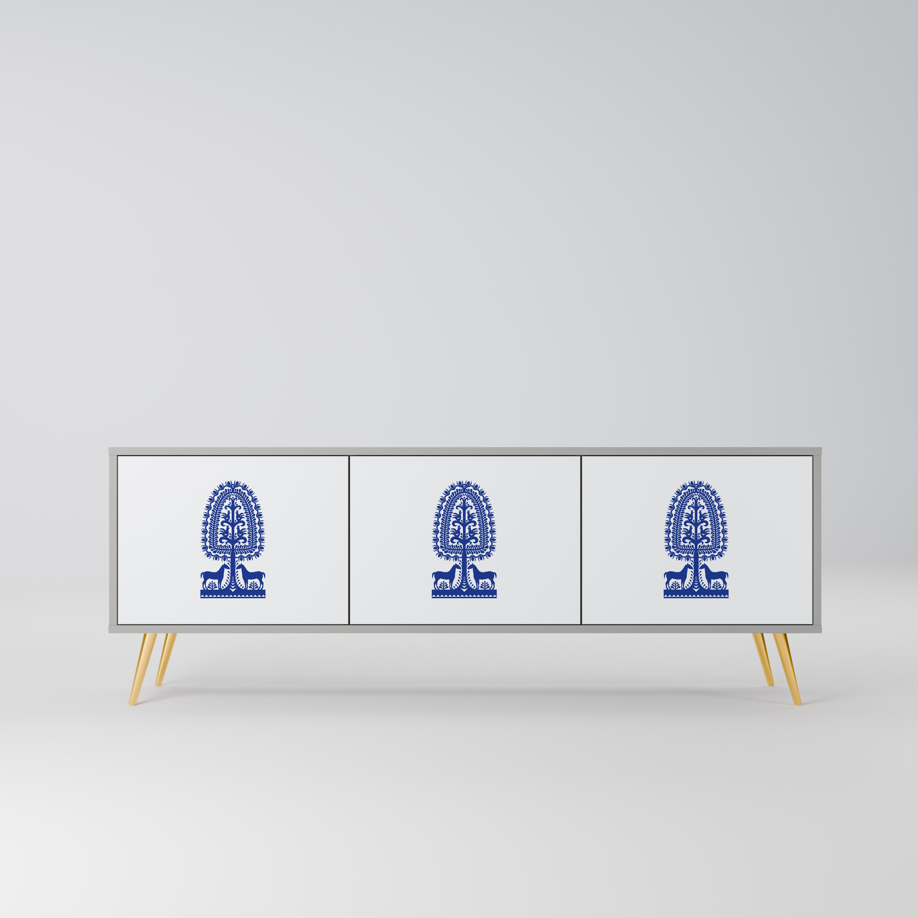 Mueble de TV de 3 puertas con acabado gris de ARTE POPULAR POLACO