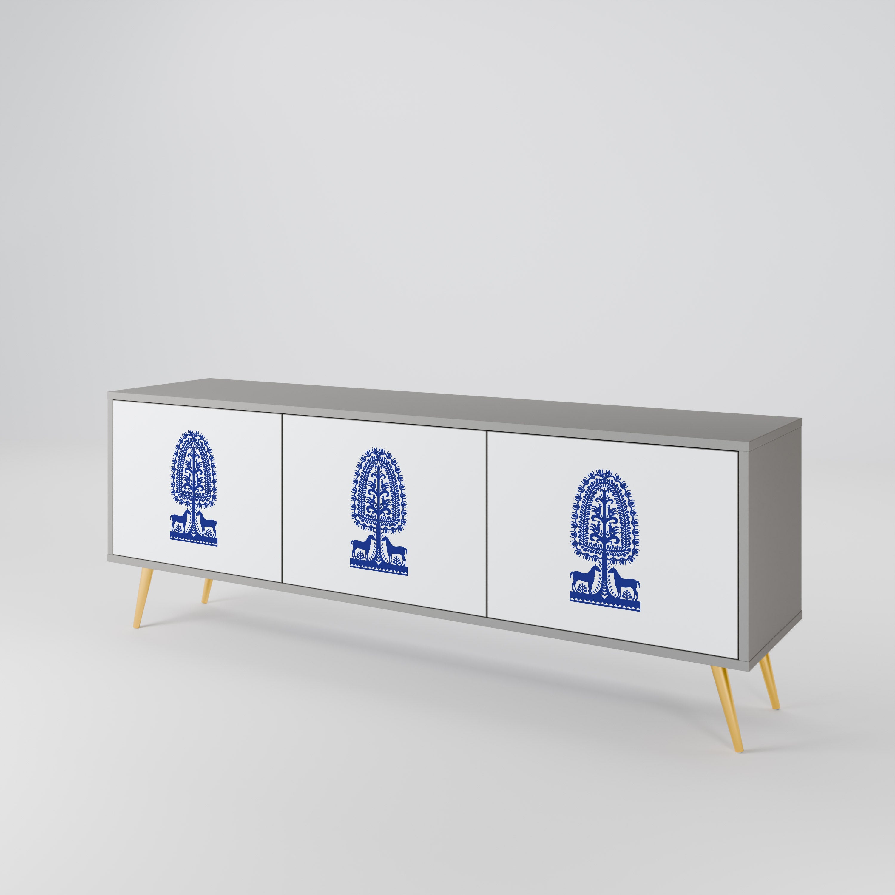 Mueble de TV de 3 puertas con acabado gris de ARTE POPULAR POLACO