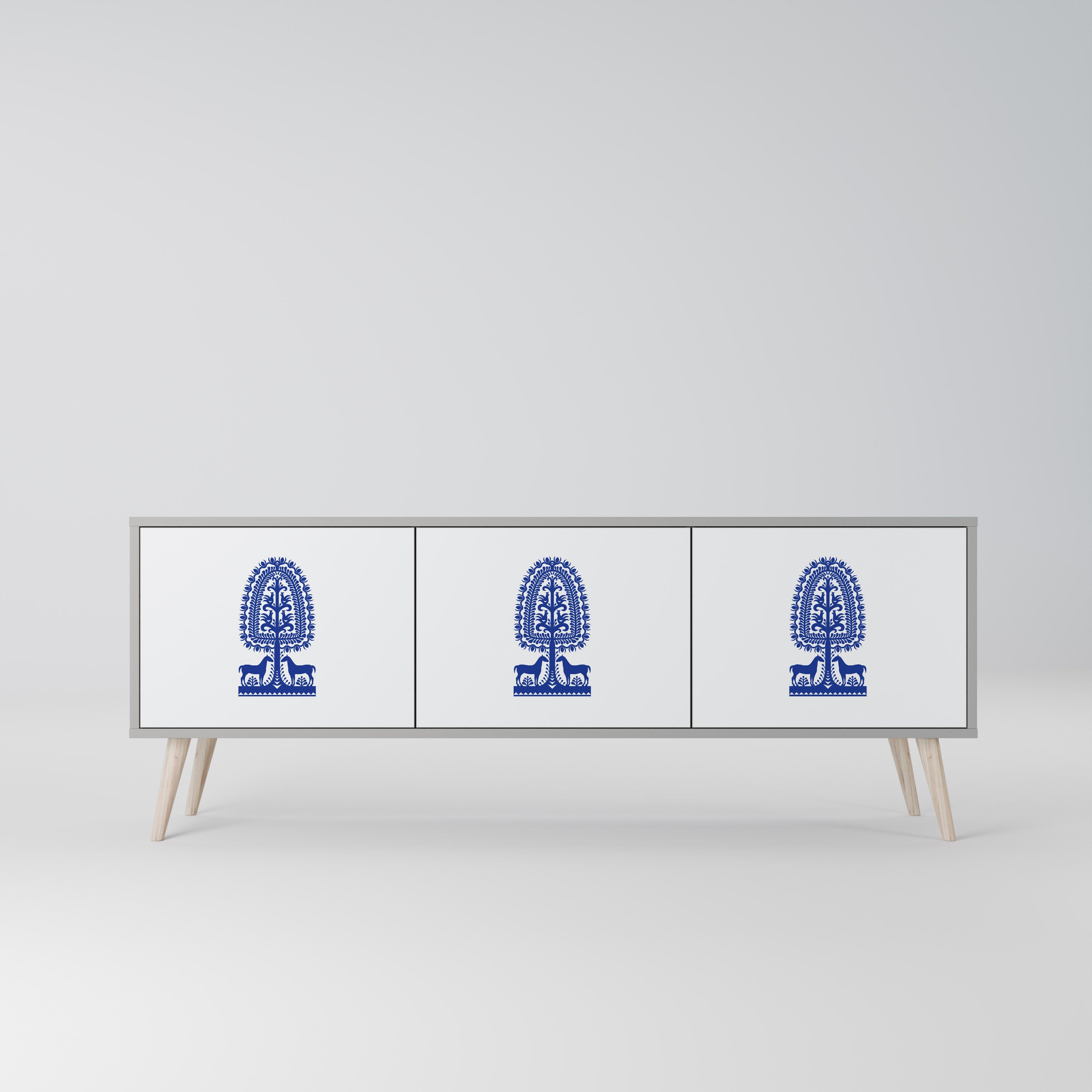 Mueble de TV de 3 puertas con acabado gris de ARTE POPULAR POLACO