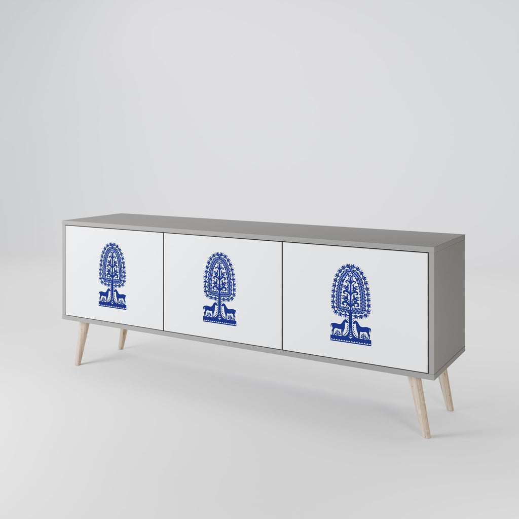 Mueble de TV de 3 puertas con acabado gris de ARTE POPULAR POLACO