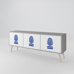 POLISH FOLK ART 3-Door TV Stand in Grey Finish
