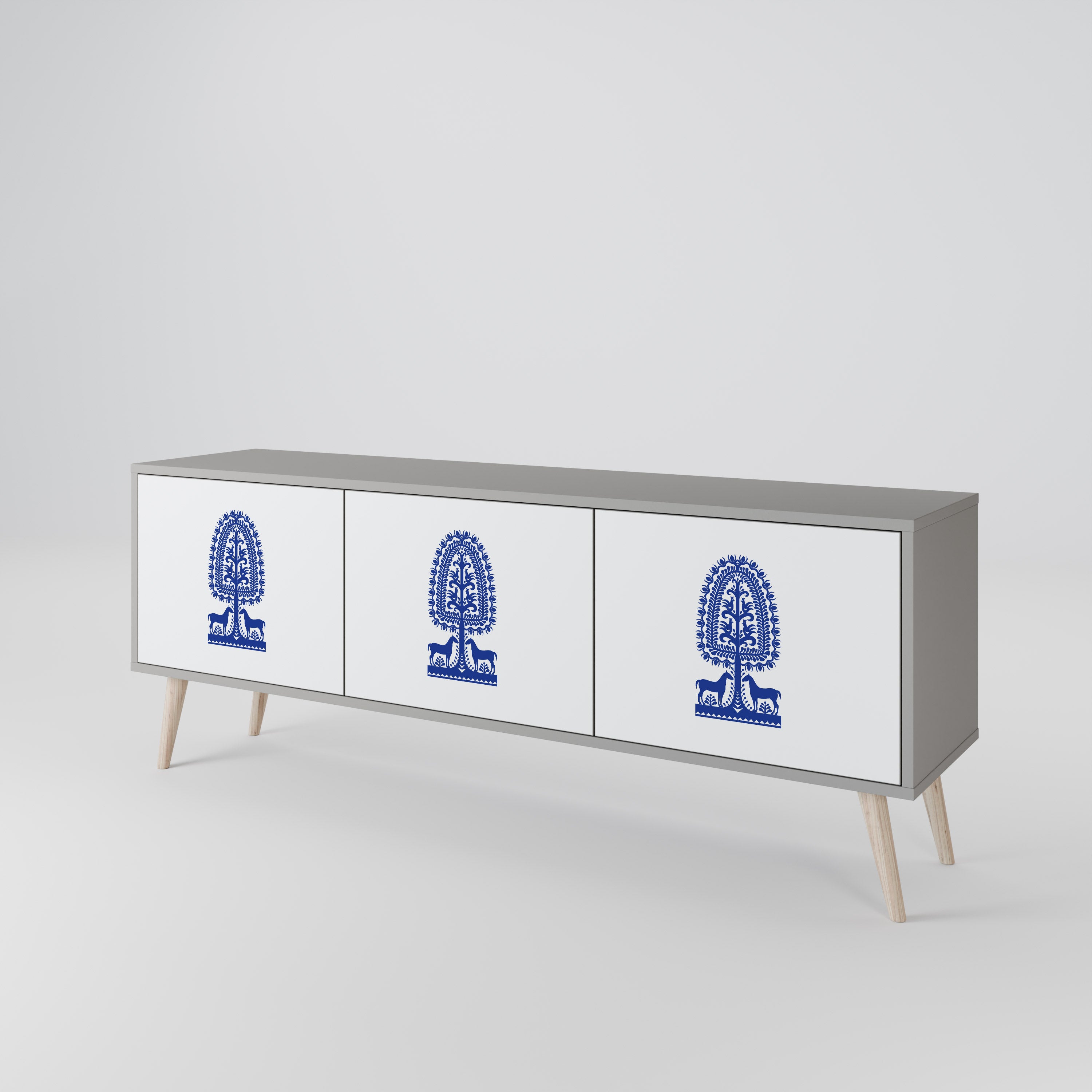 Mueble de TV de 3 puertas con acabado gris de ARTE POPULAR POLACO