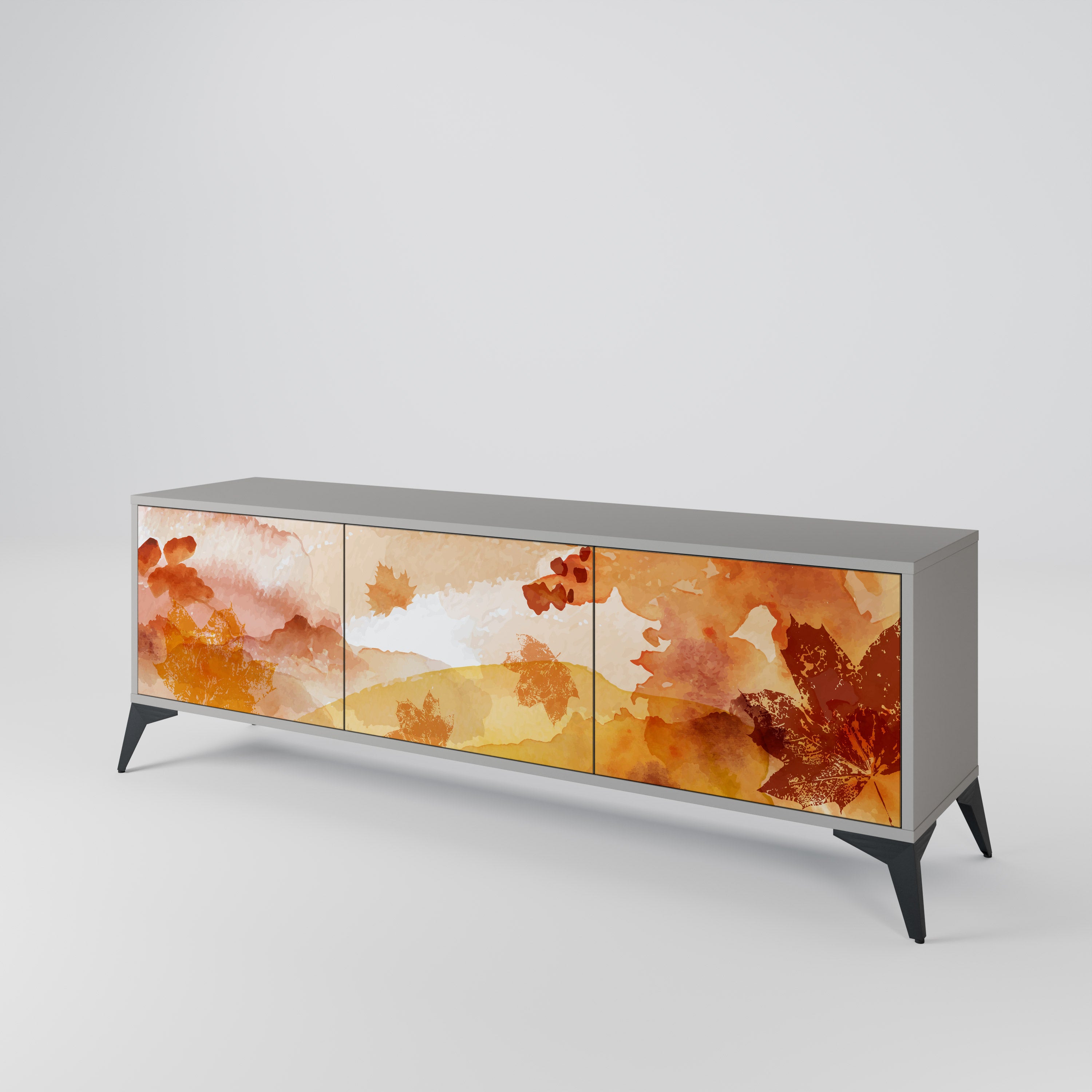 Mueble de TV de 3 puertas TRACES OF AUTUMN en acabado gris