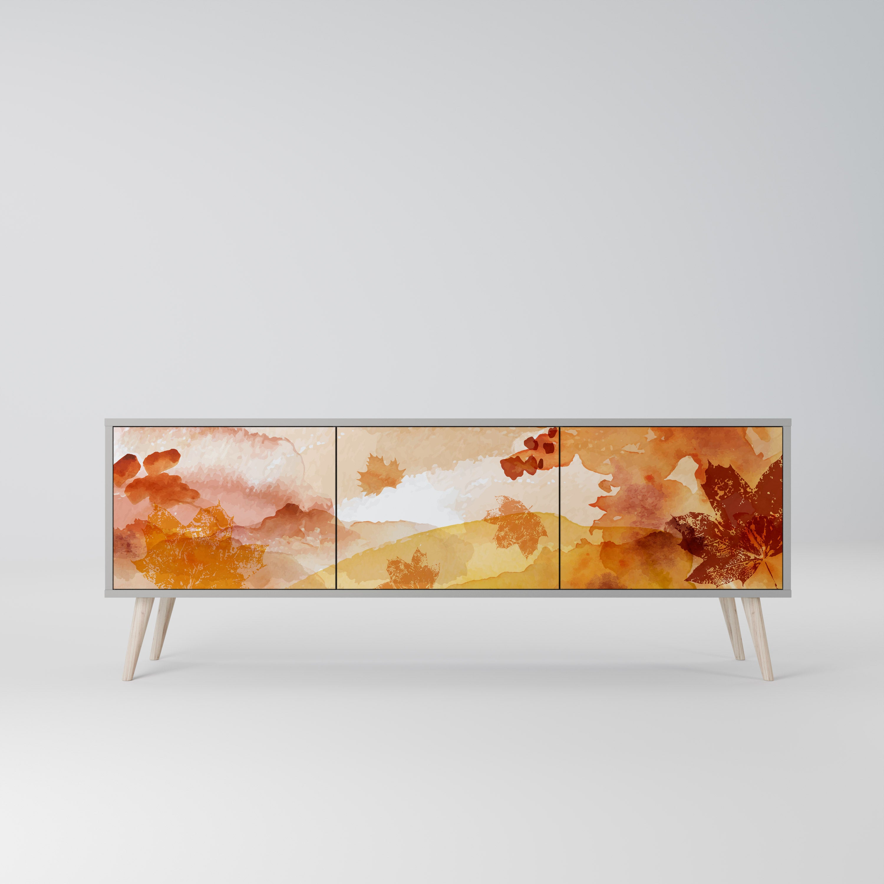 Mueble de TV de 3 puertas TRACES OF AUTUMN en acabado gris