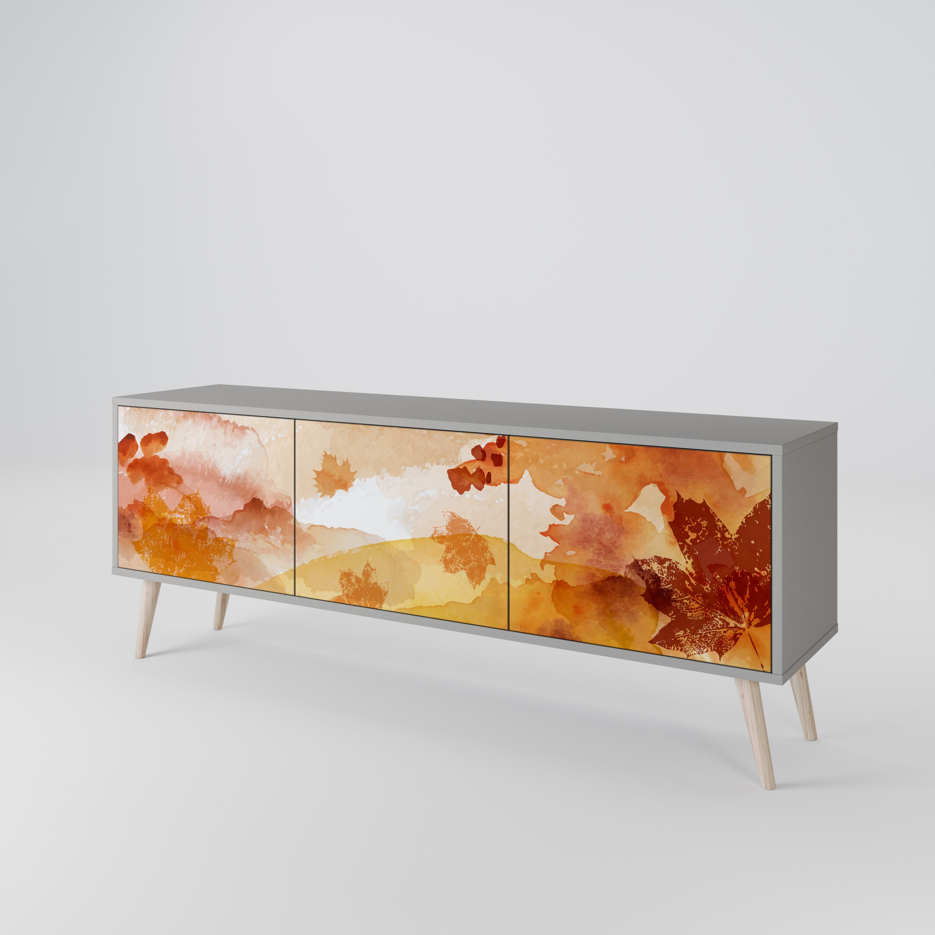Mueble de TV de 3 puertas TRACES OF AUTUMN en acabado gris