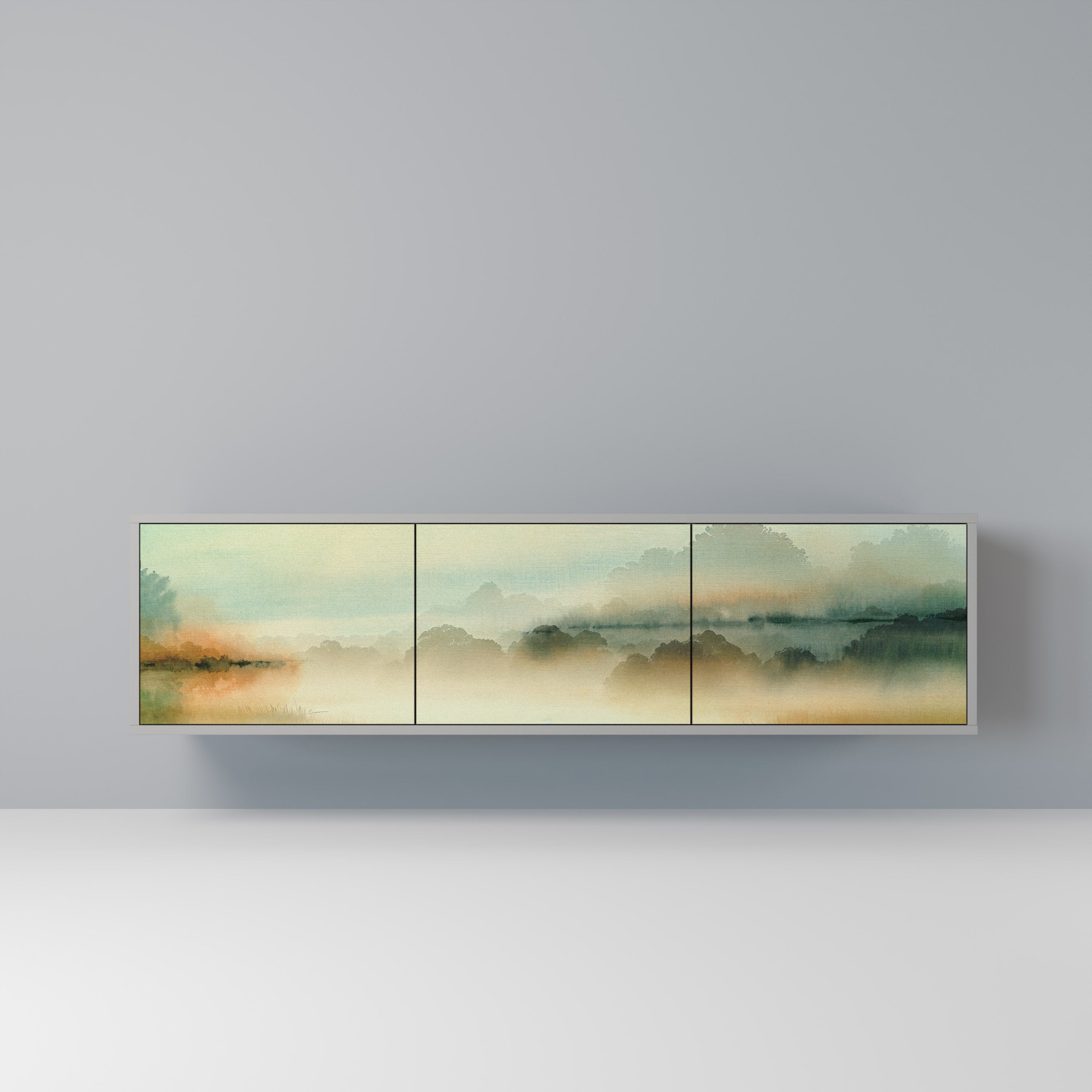 Mueble de TV de 3 puertas MORNING BY THE LAKE en acabado gris
