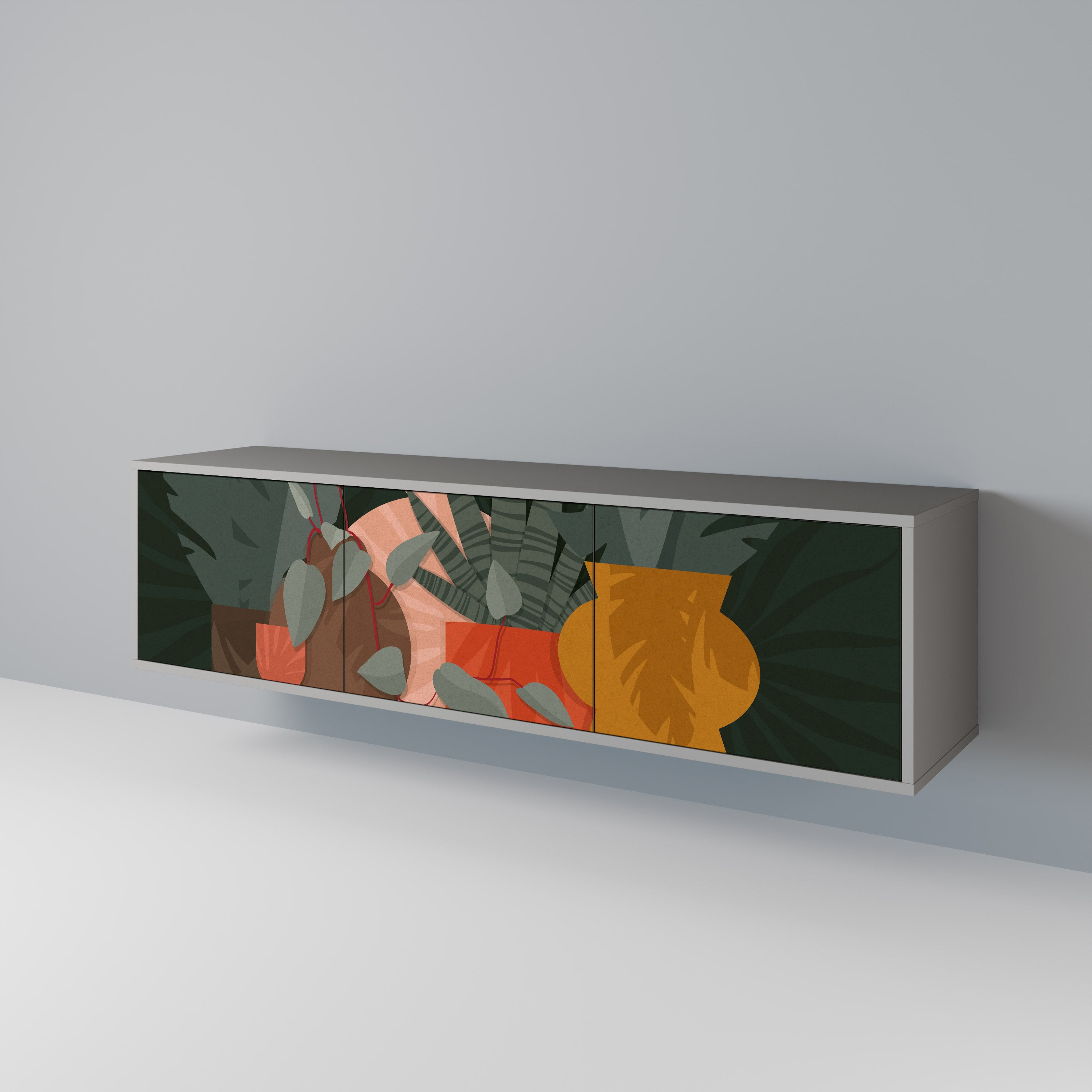 COMPOSICIÓN TROPICAL Mueble de TV de 3 puertas en acabado gris