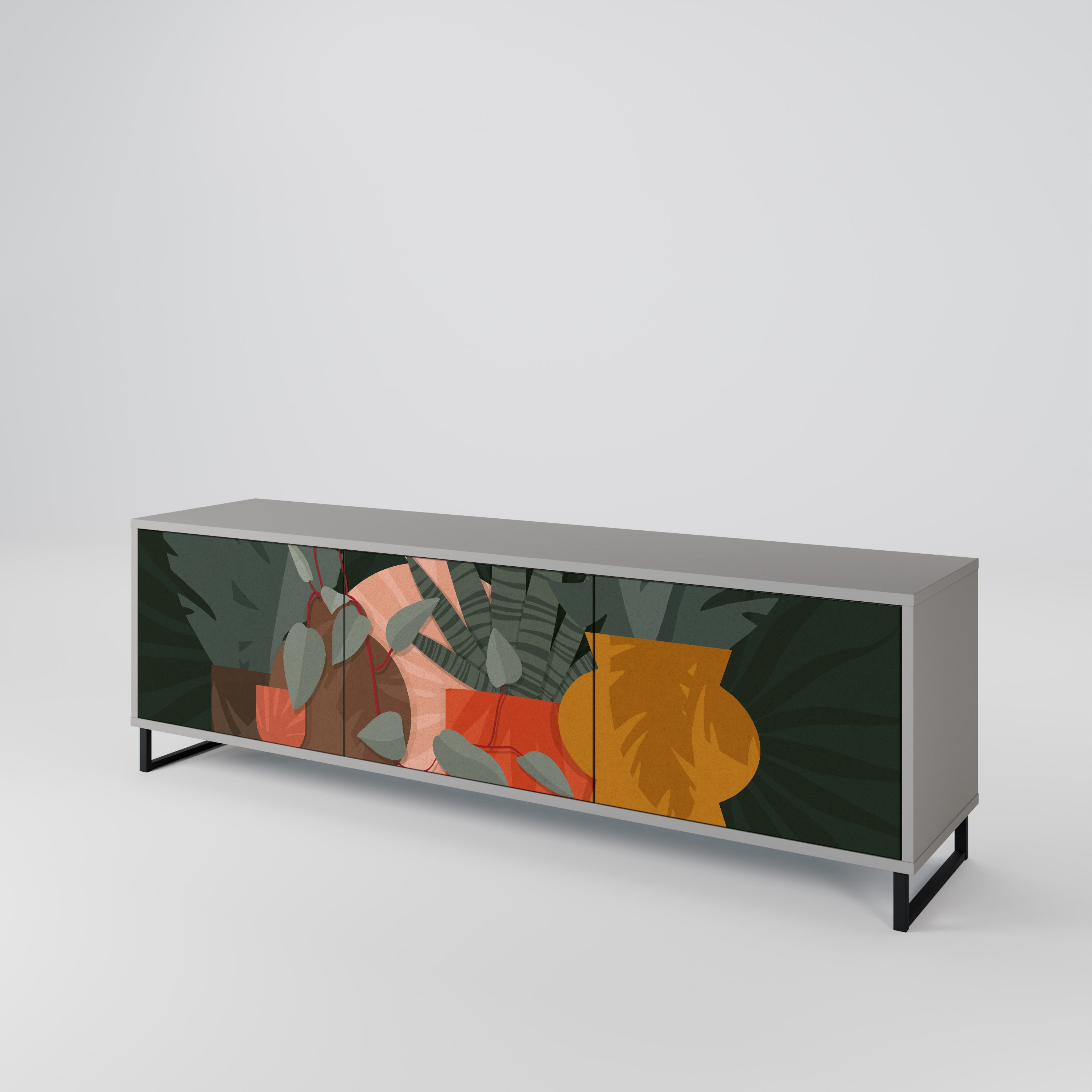 COMPOSICIÓN TROPICAL Mueble de TV de 3 puertas en acabado gris