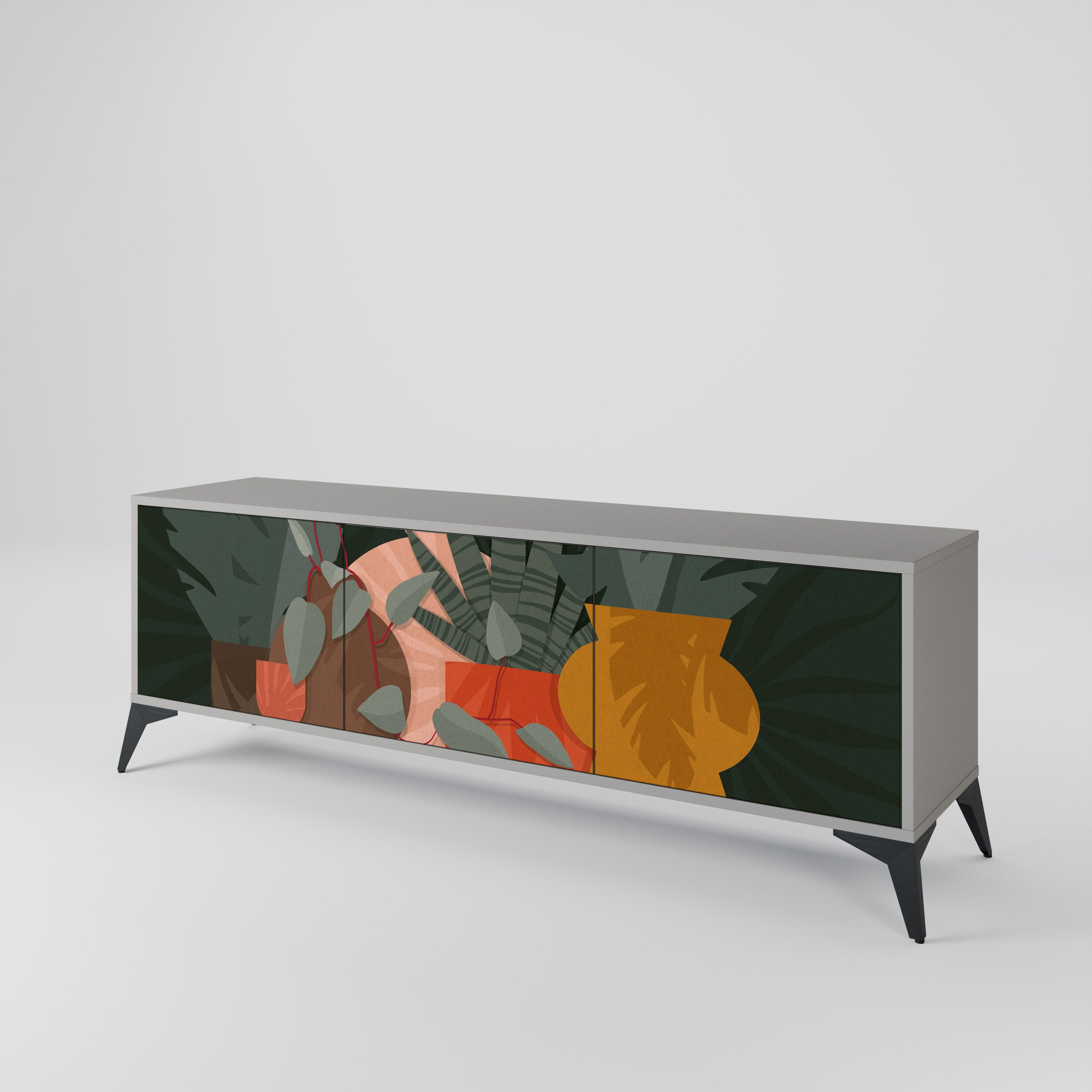 COMPOSICIÓN TROPICAL Mueble de TV de 3 puertas en acabado gris