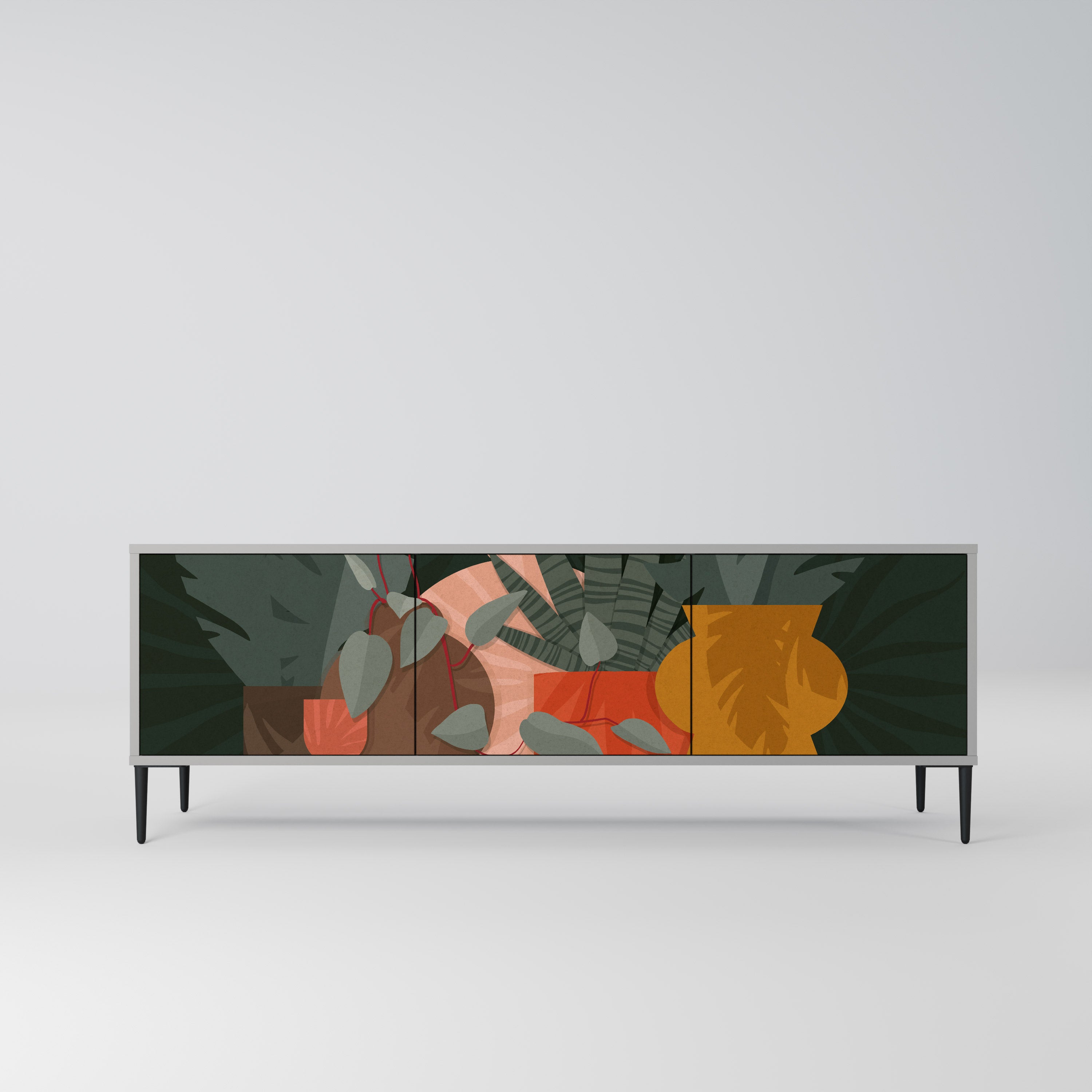 COMPOSICIÓN TROPICAL Mueble de TV de 3 puertas en acabado gris