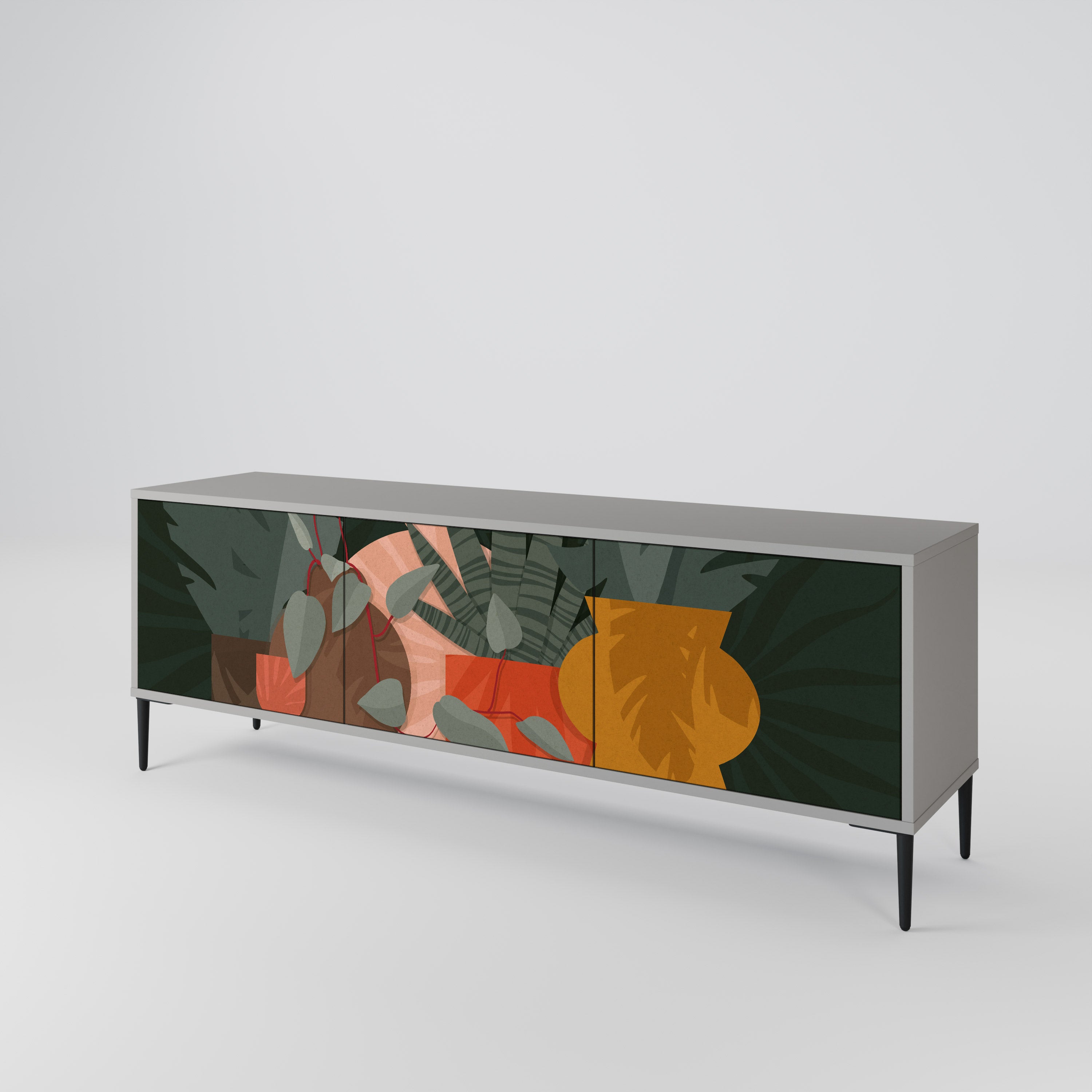 COMPOSICIÓN TROPICAL Mueble de TV de 3 puertas en acabado gris