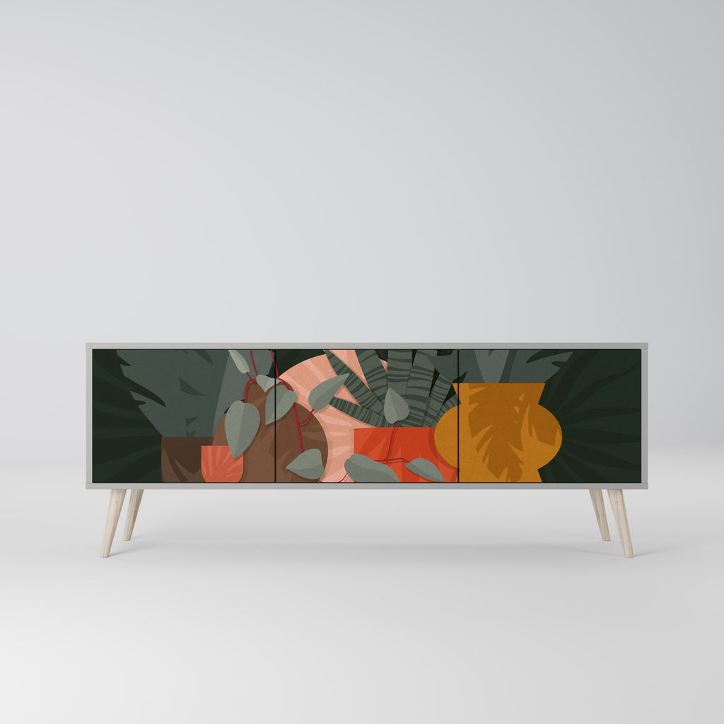COMPOSICIÓN TROPICAL Mueble de TV de 3 puertas en acabado gris