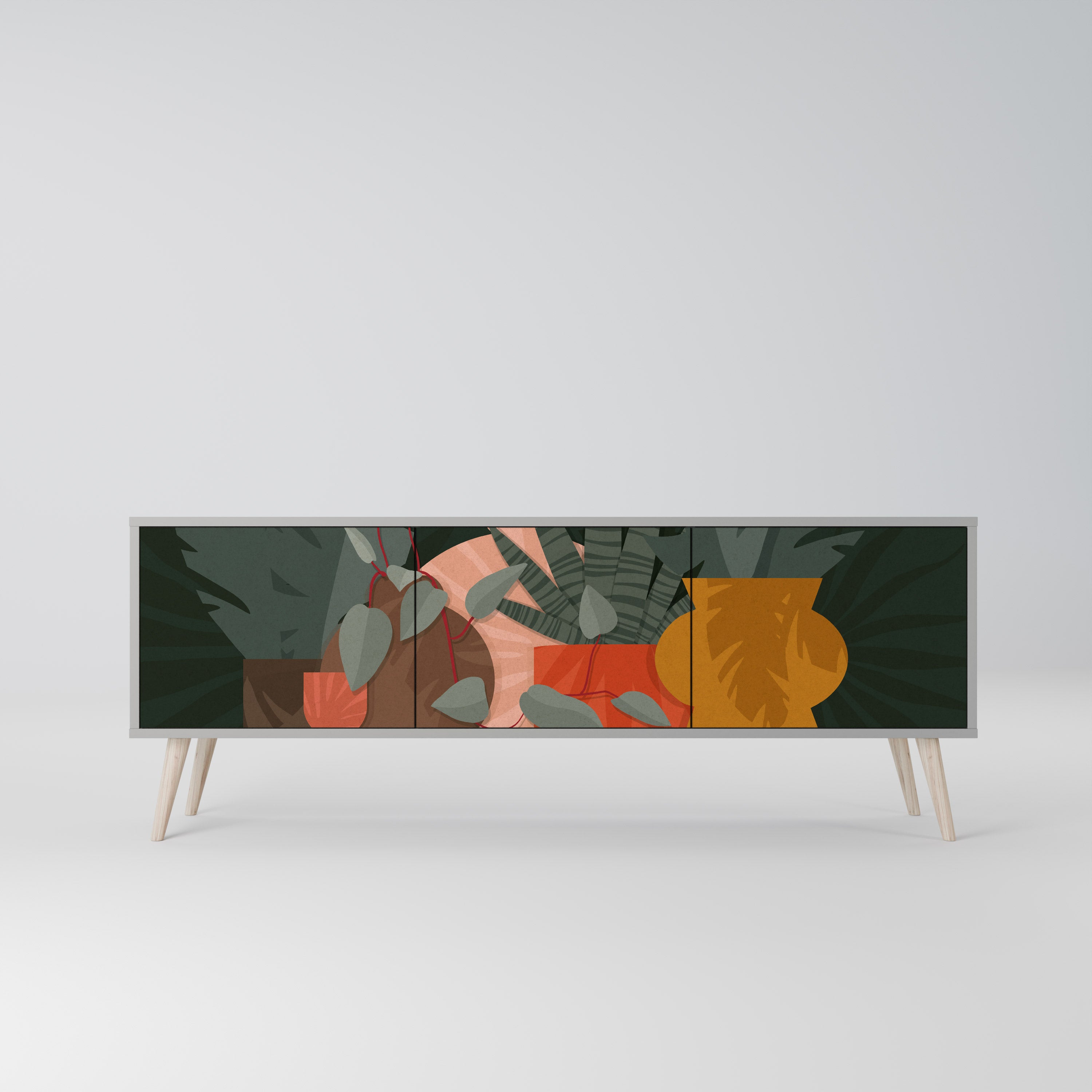 COMPOSICIÓN TROPICAL Mueble de TV de 3 puertas en acabado gris