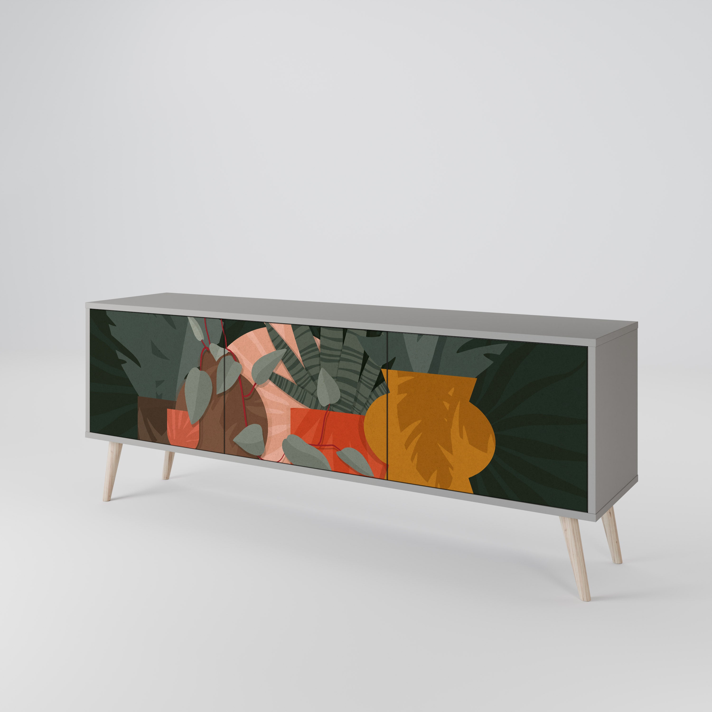 COMPOSICIÓN TROPICAL Mueble de TV de 3 puertas en acabado gris