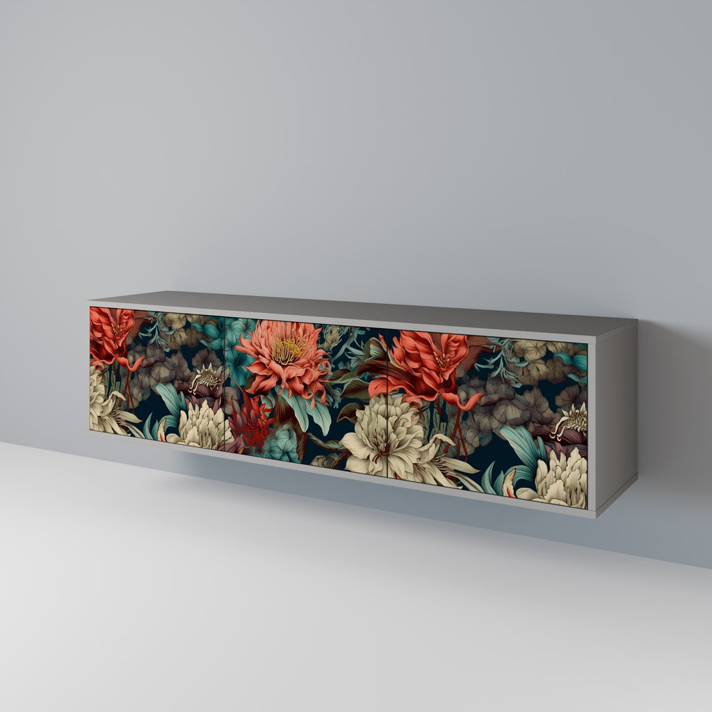 Mueble de TV de 3 puertas SPROUTING GRACE con acabado gris