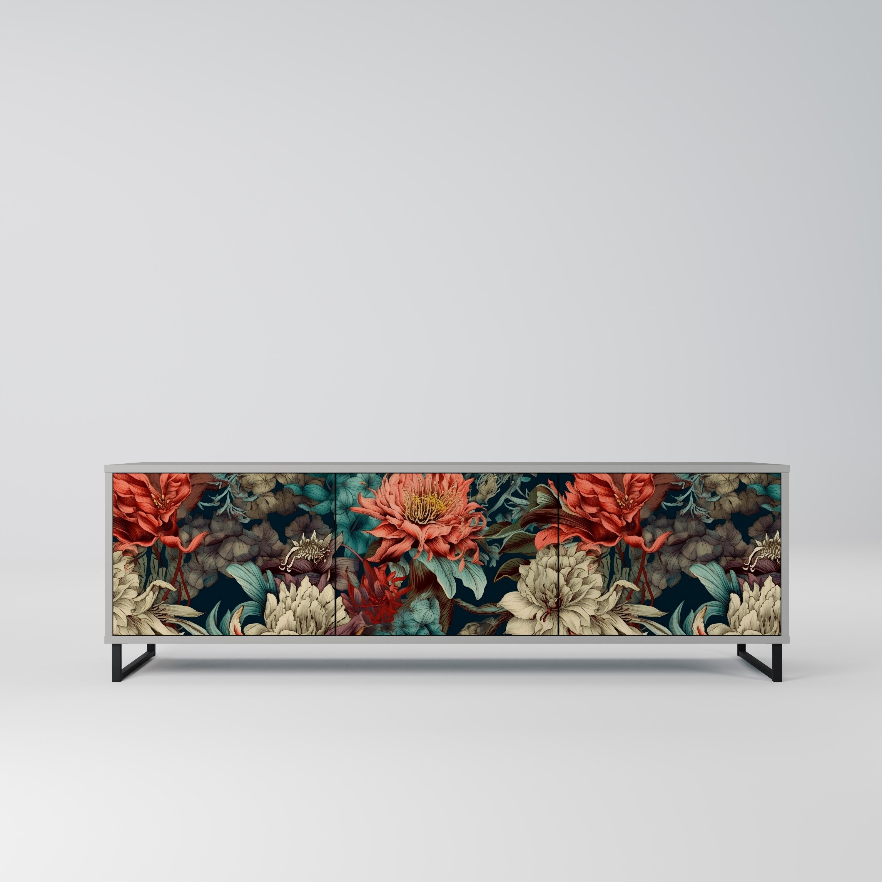 Mueble de TV de 3 puertas SPROUTING GRACE con acabado gris