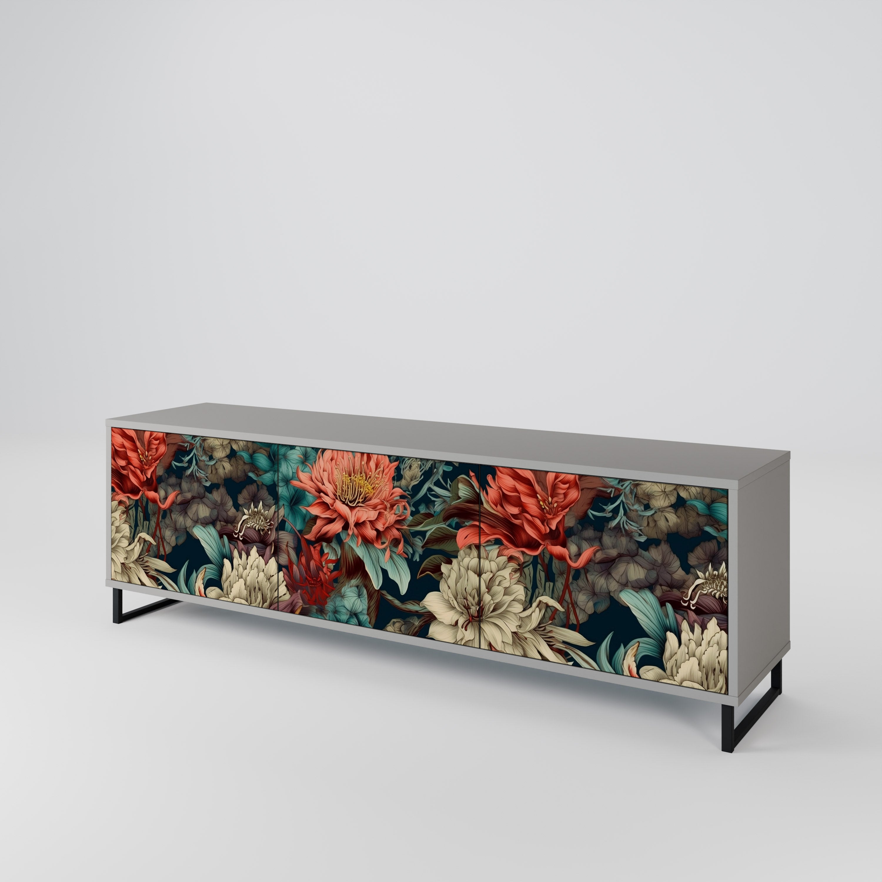 Mueble de TV de 3 puertas SPROUTING GRACE con acabado gris