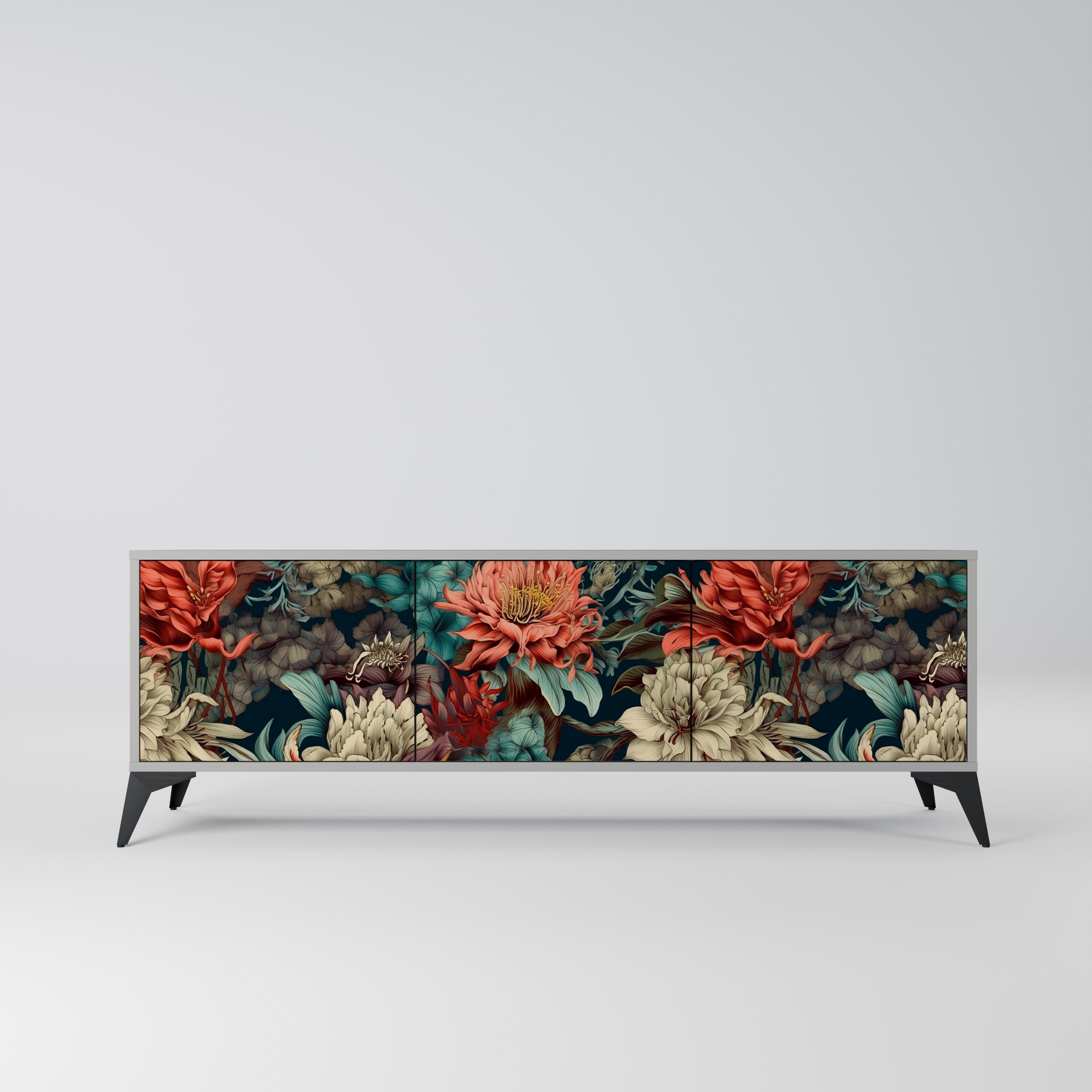 Mueble de TV de 3 puertas SPROUTING GRACE con acabado gris
