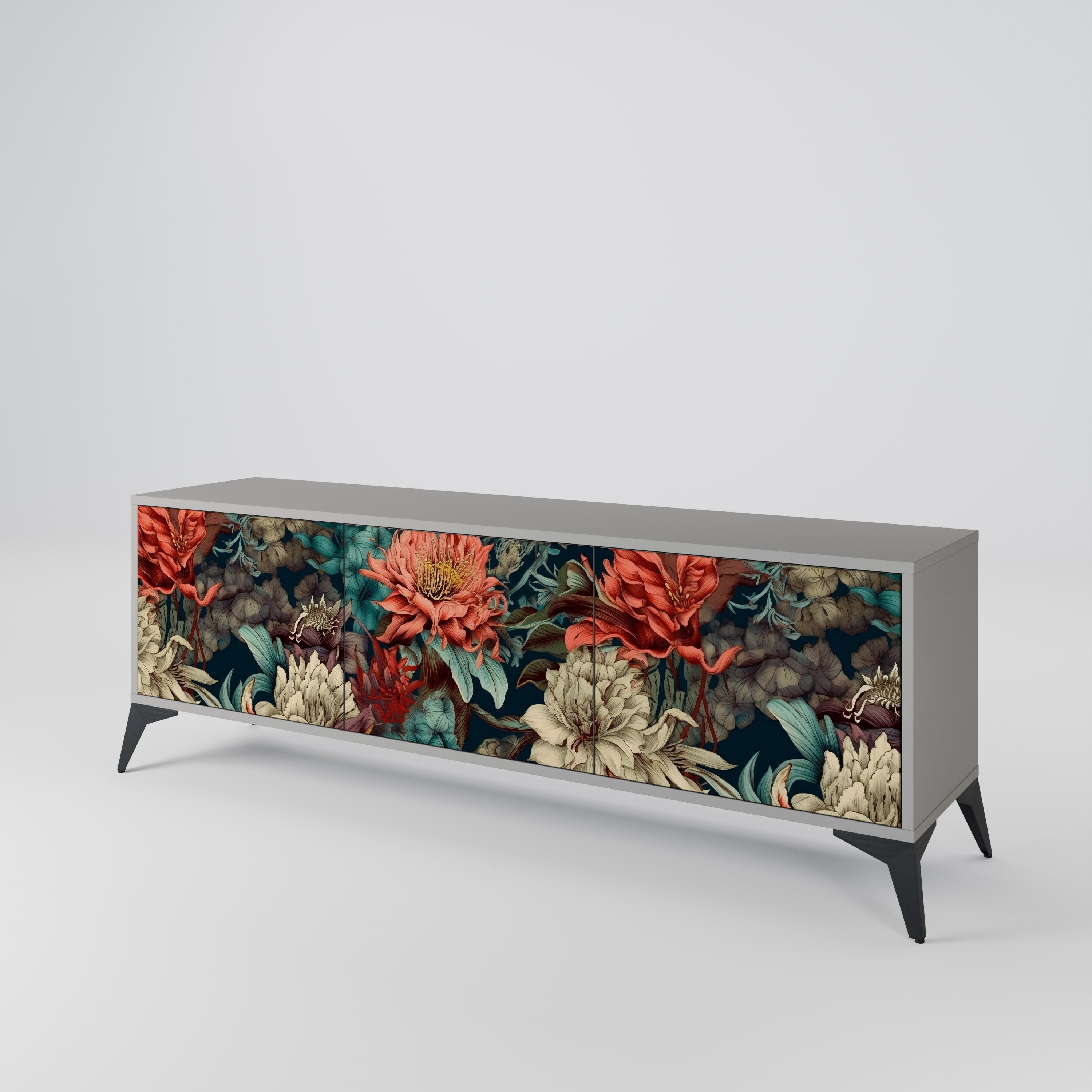 Mueble de TV de 3 puertas SPROUTING GRACE con acabado gris
