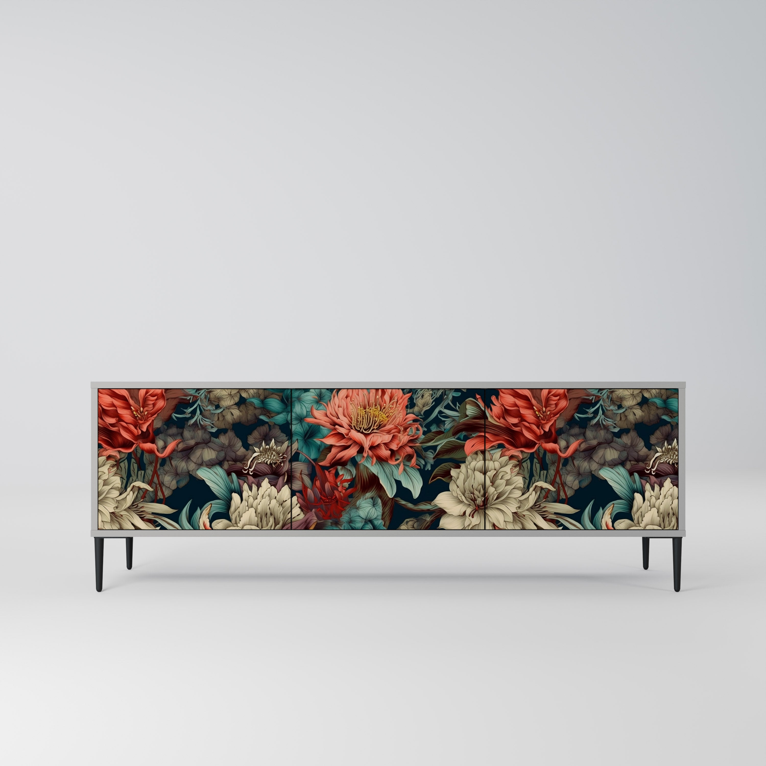 Mueble de TV de 3 puertas SPROUTING GRACE con acabado gris