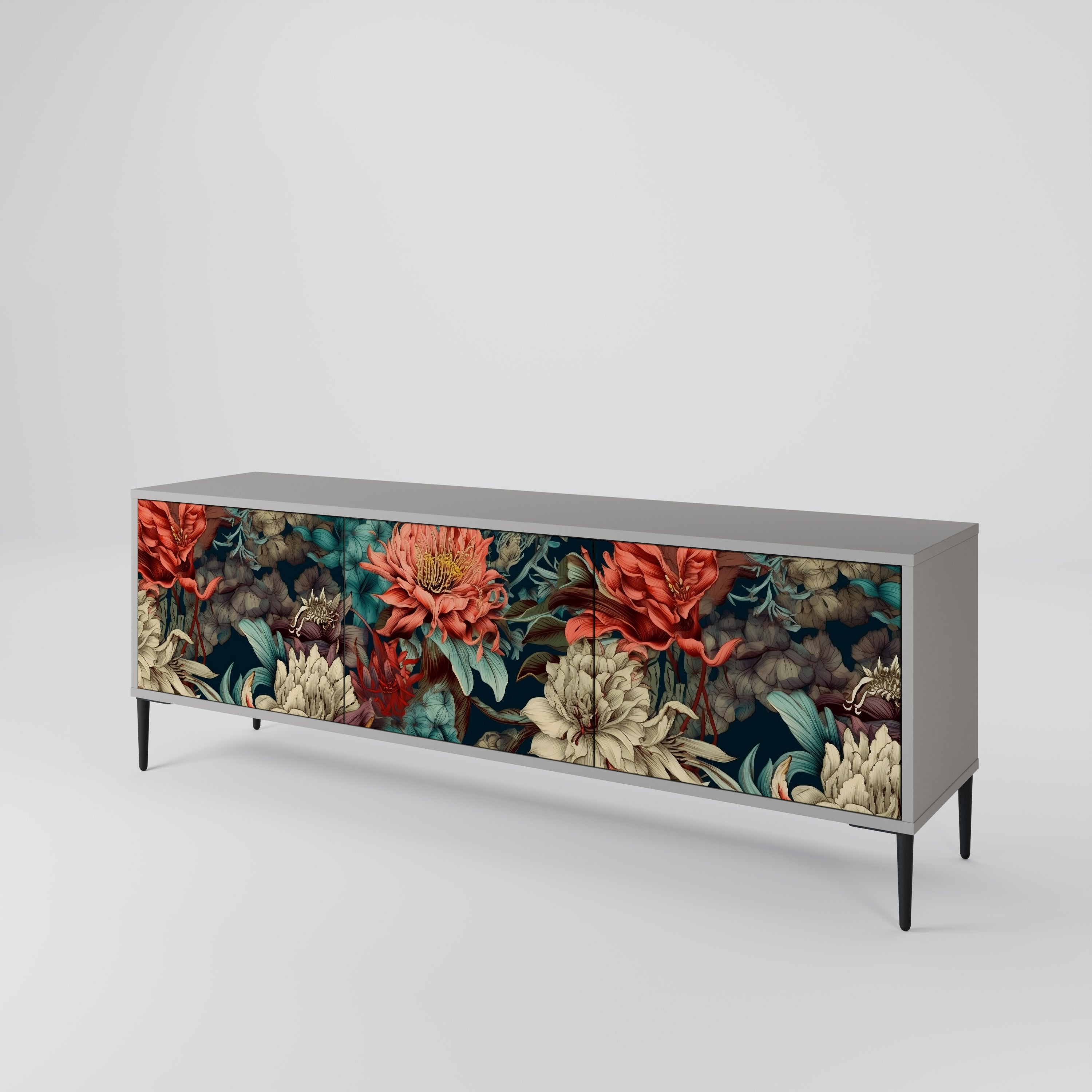 Mueble de TV de 3 puertas SPROUTING GRACE con acabado gris
