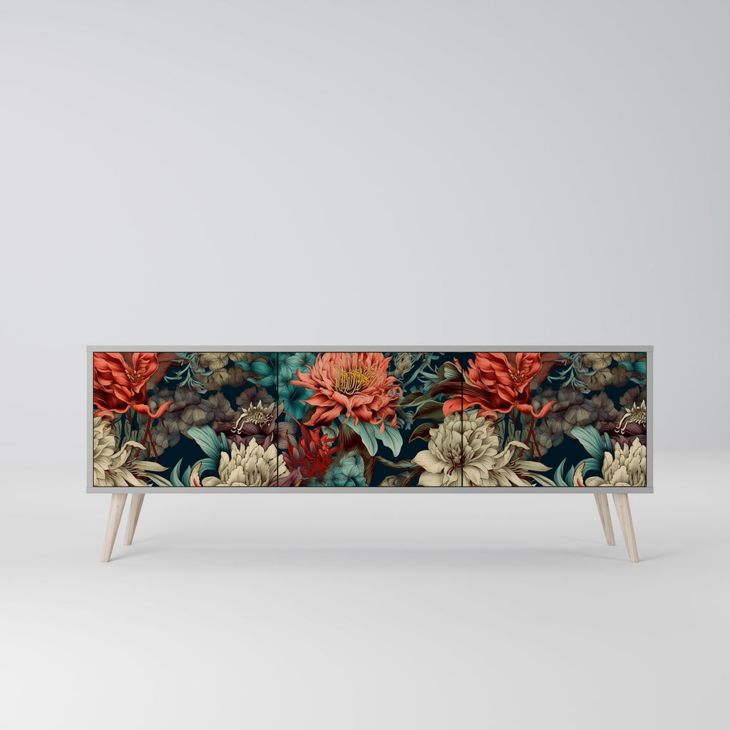 Mueble de TV de 3 puertas SPROUTING GRACE con acabado gris