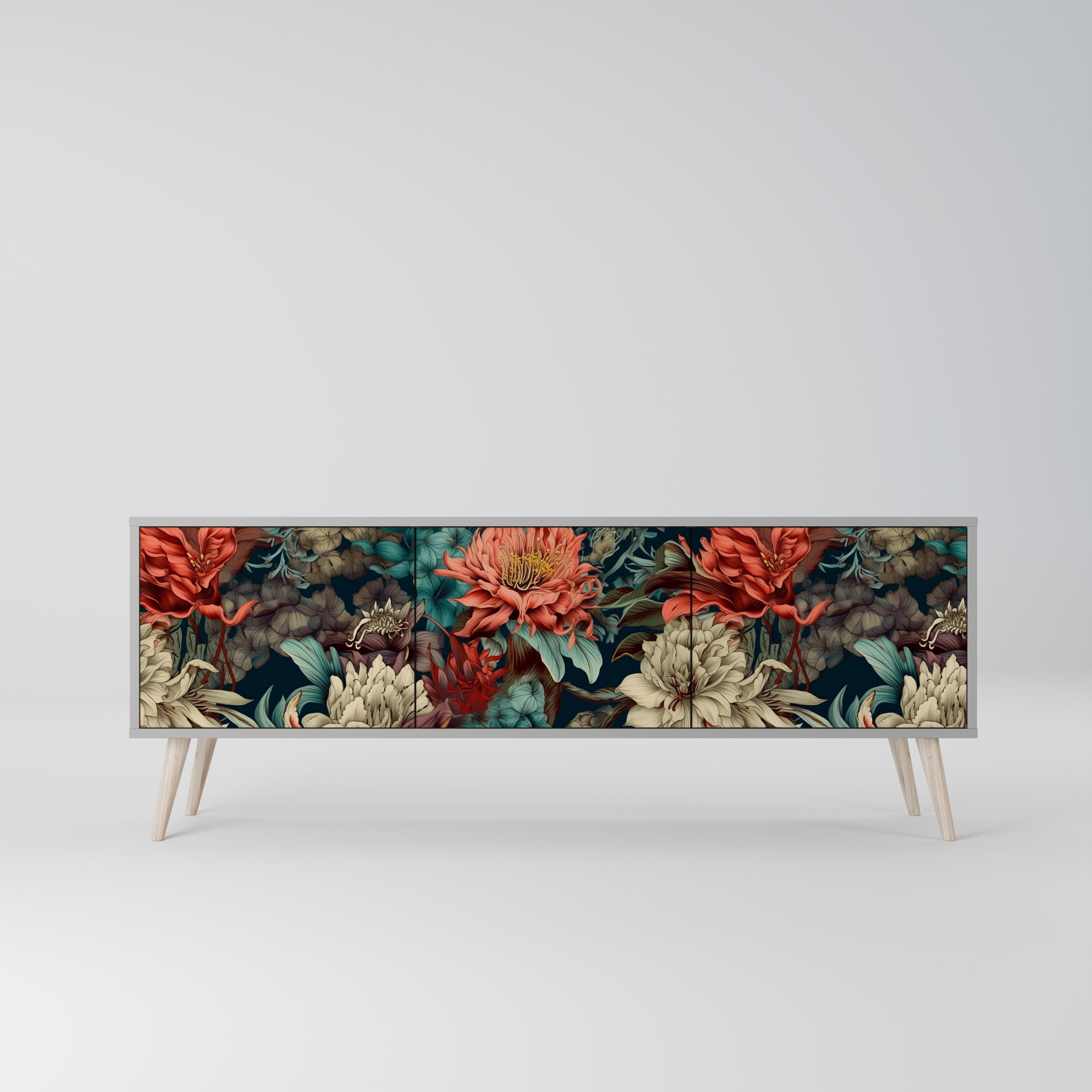 Mueble de TV de 3 puertas SPROUTING GRACE con acabado gris