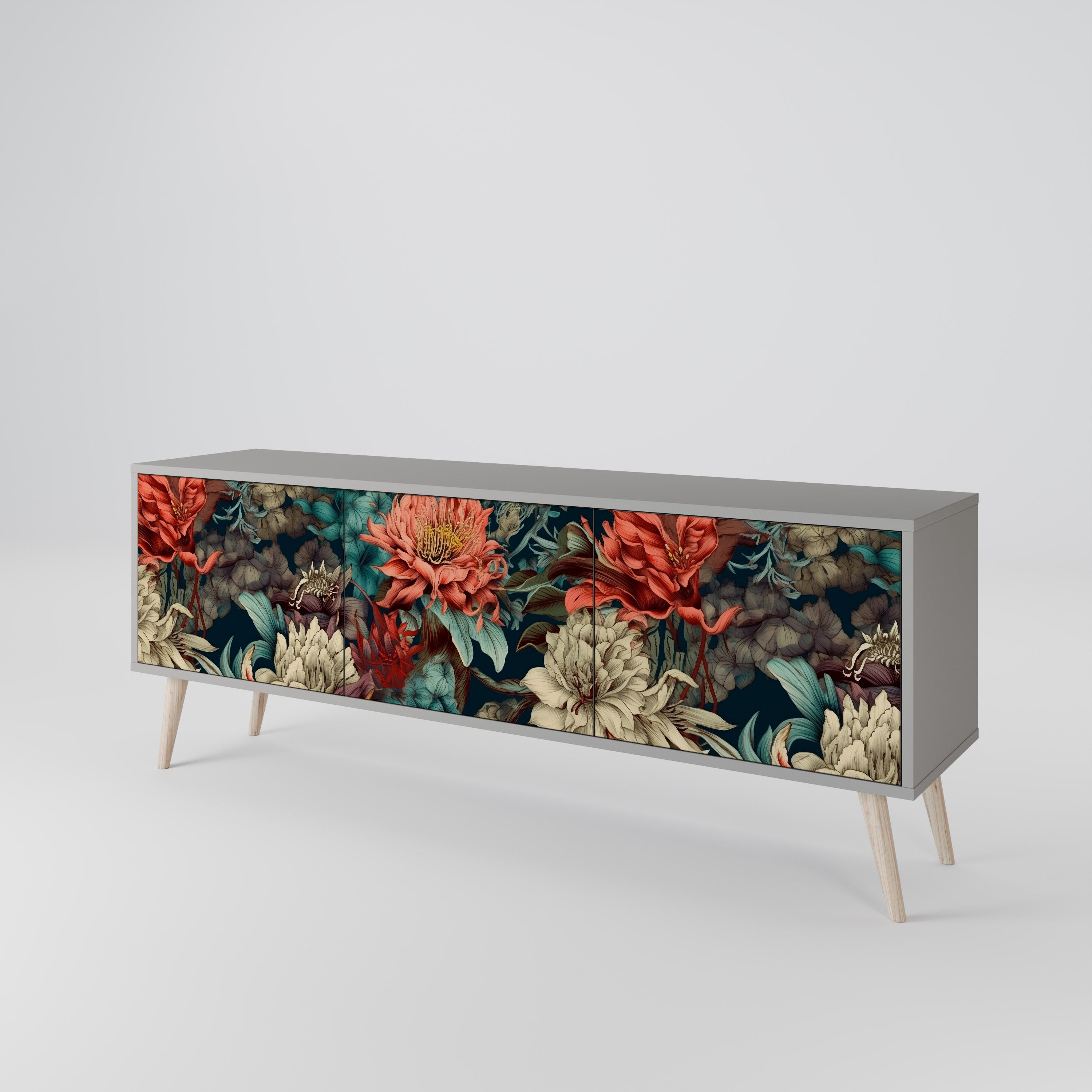 Mueble de TV de 3 puertas SPROUTING GRACE con acabado gris